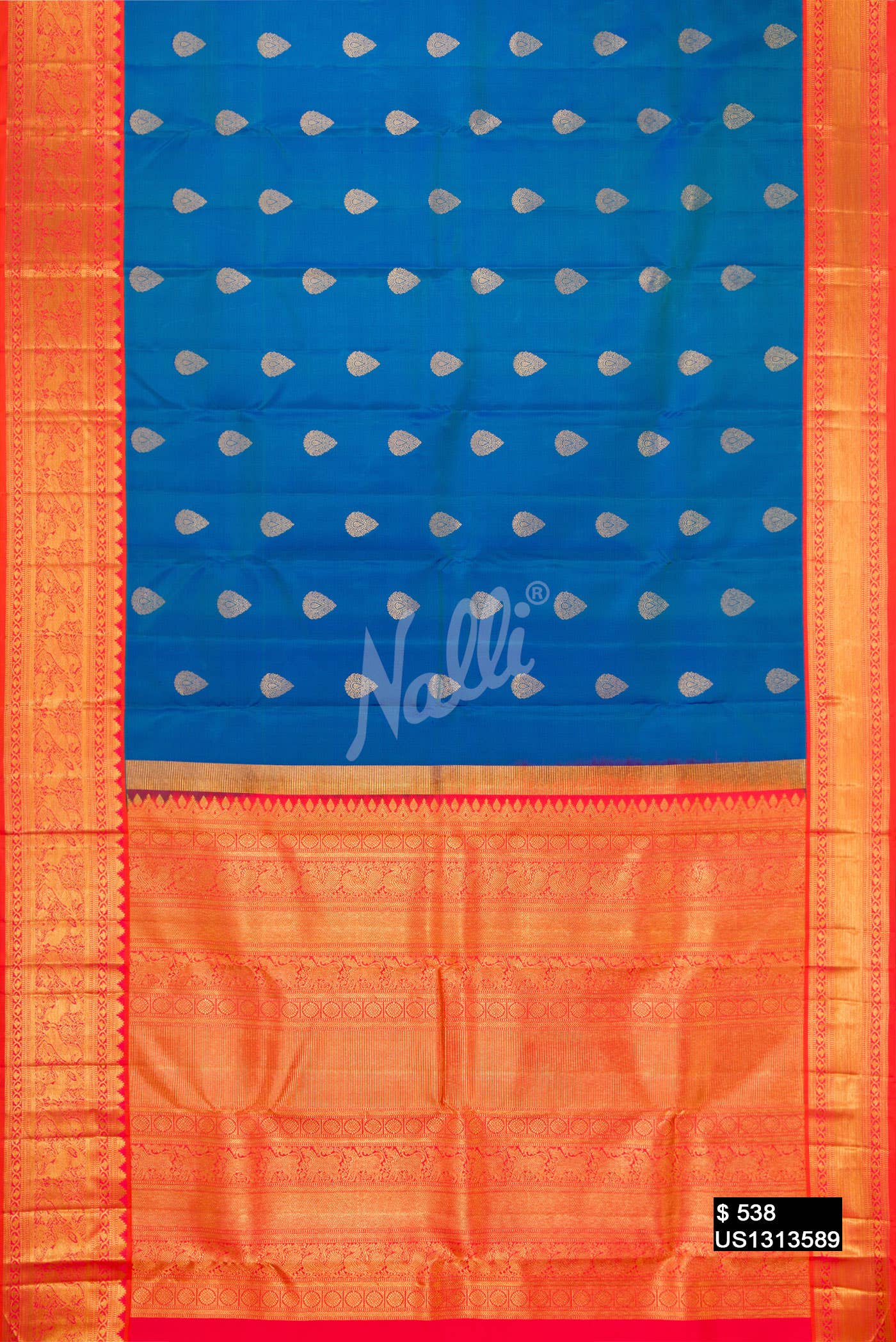 Peacock Blue Kanchipuram Silk Saree