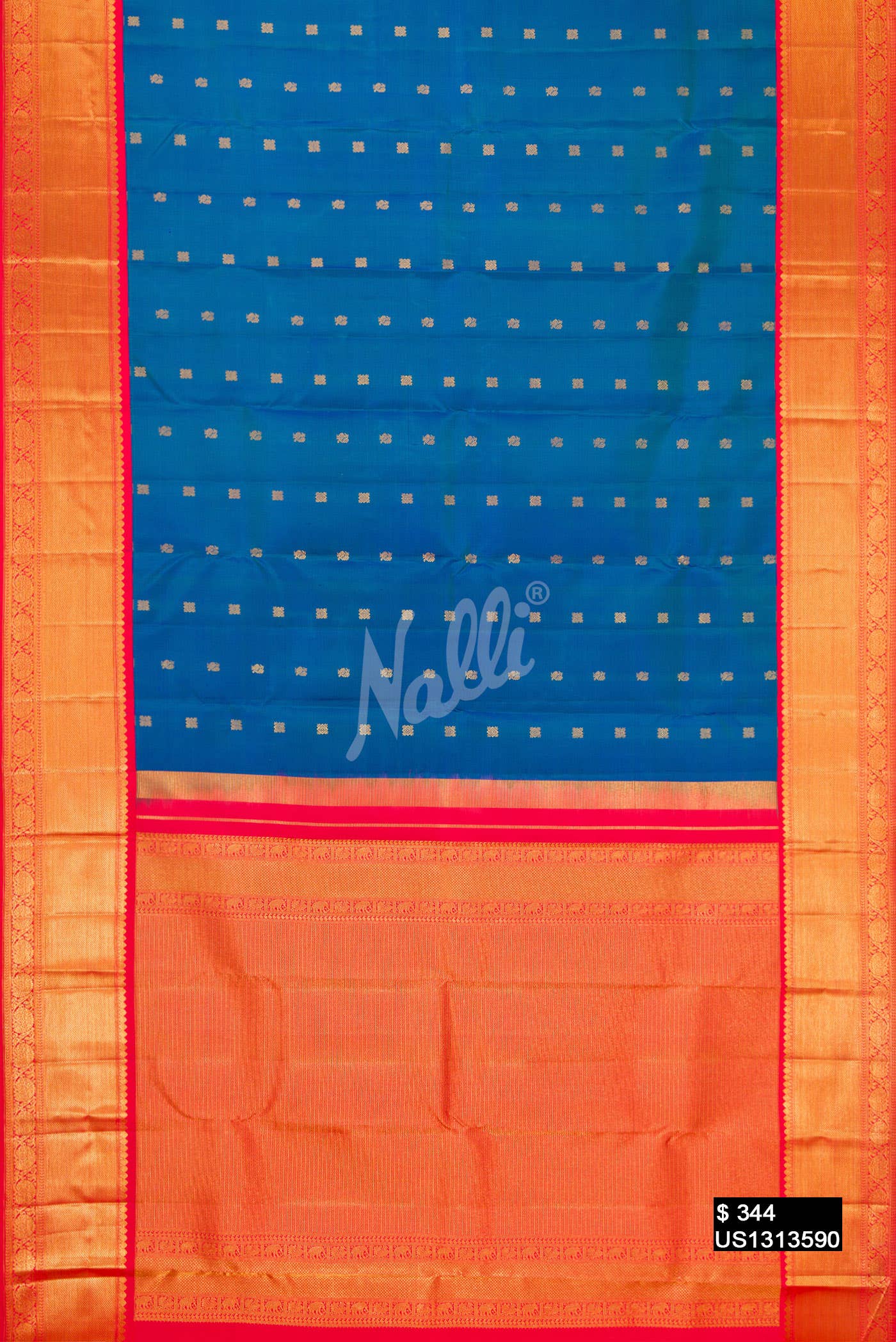 Peacock Blue Kanchipuram Silk Saree