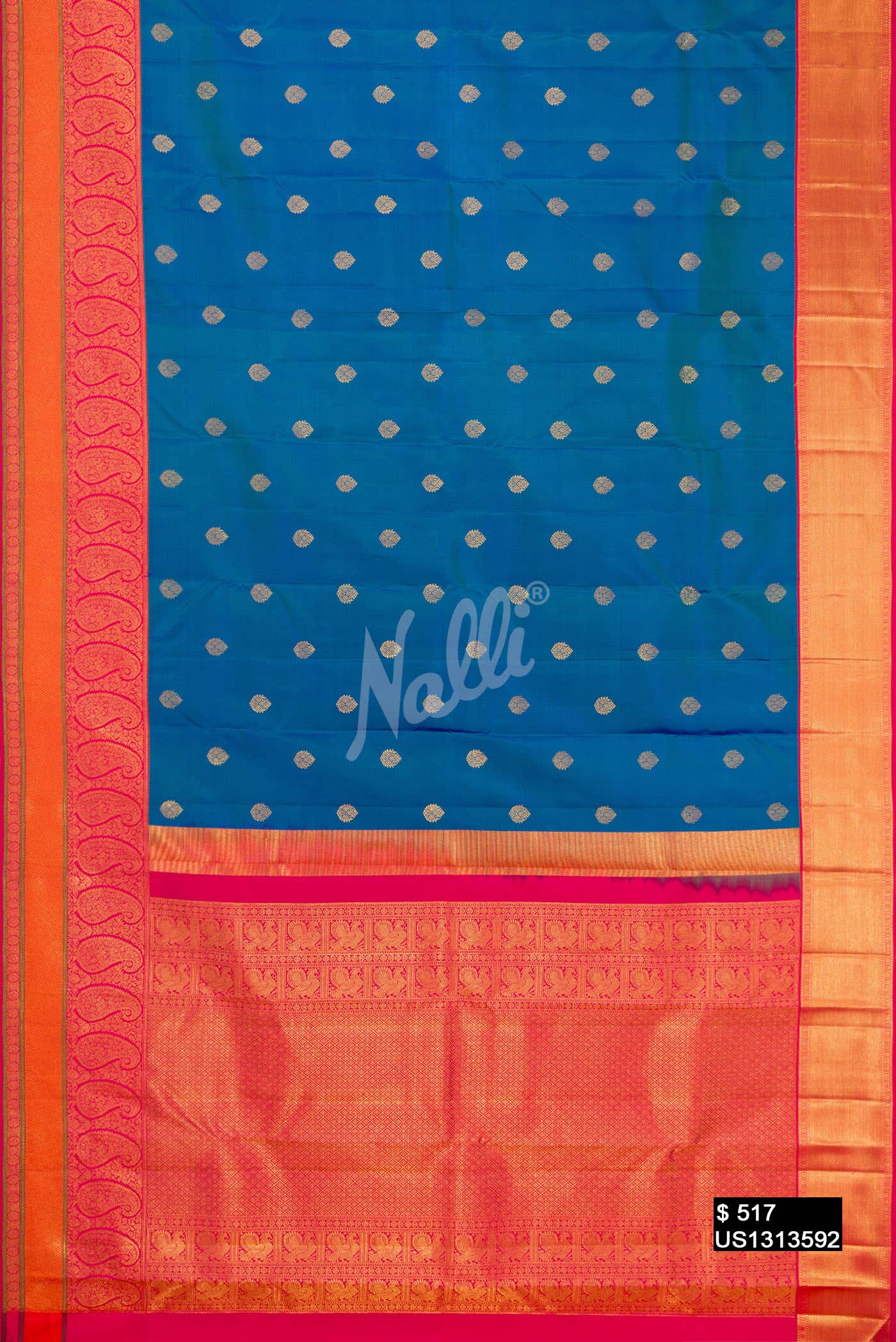 Peacock Blue Kanchipuram Silk Saree