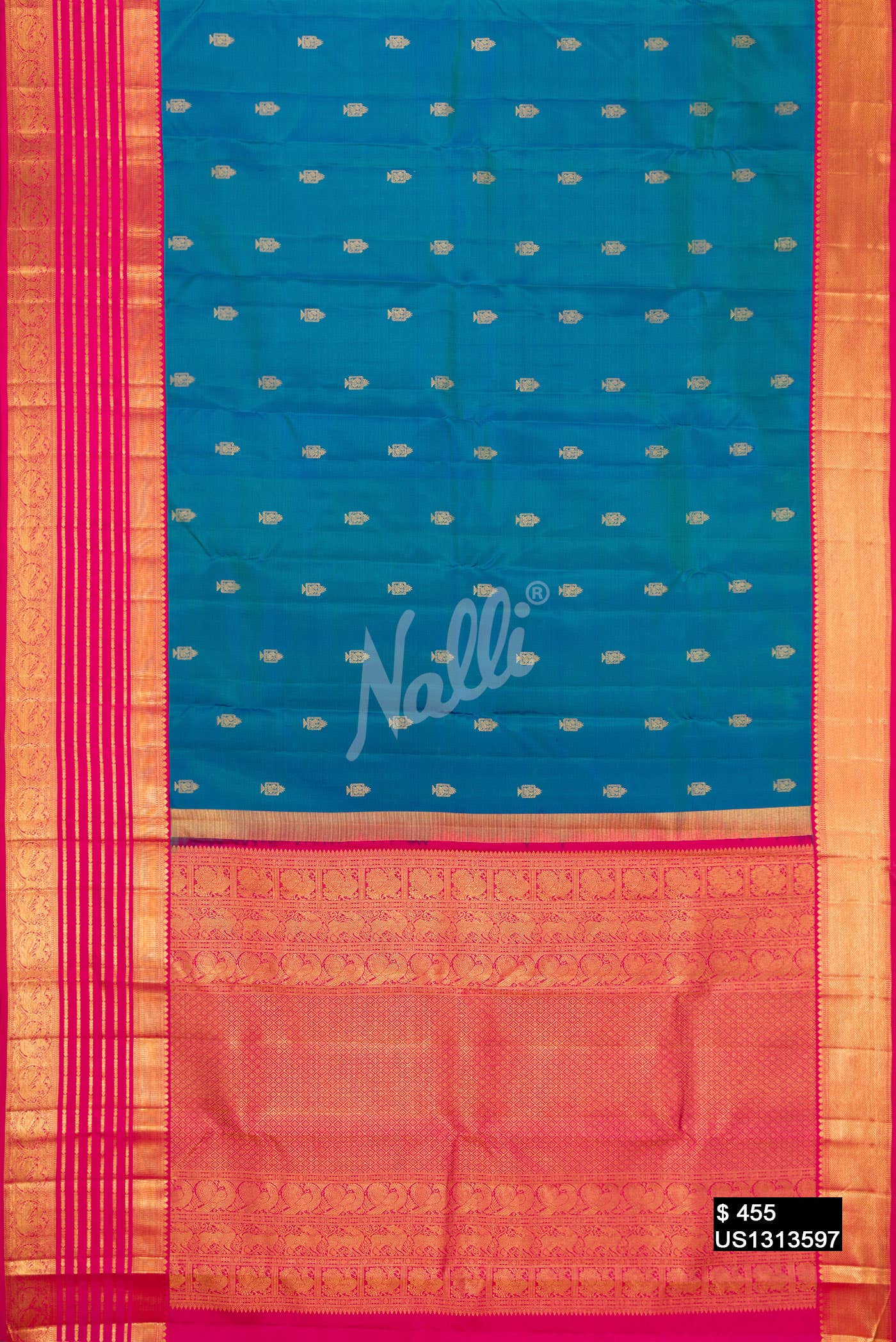 Peacock Blue Kanchipuram Silk Saree