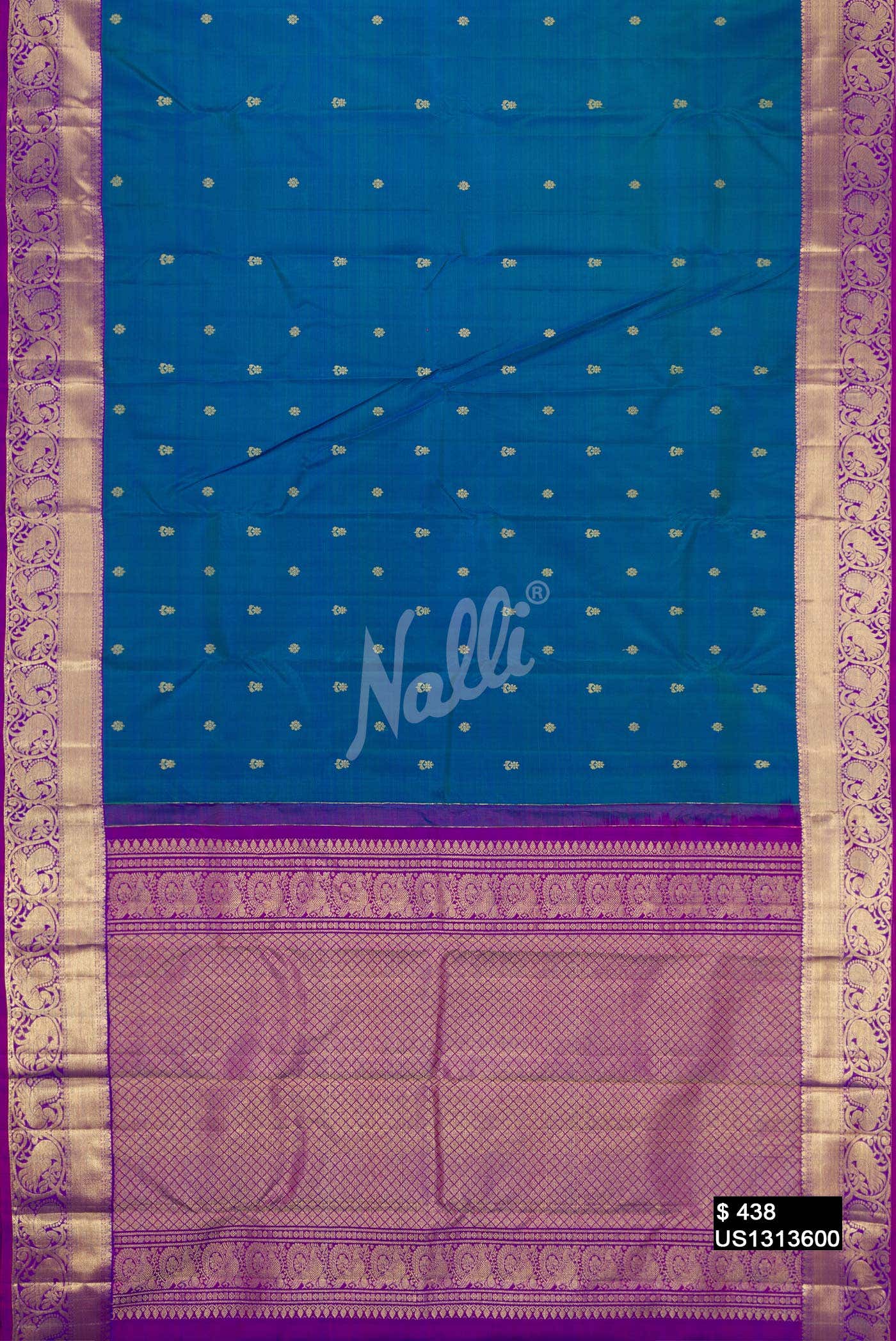 Peacock Blue Kanchipuram Silk Saree