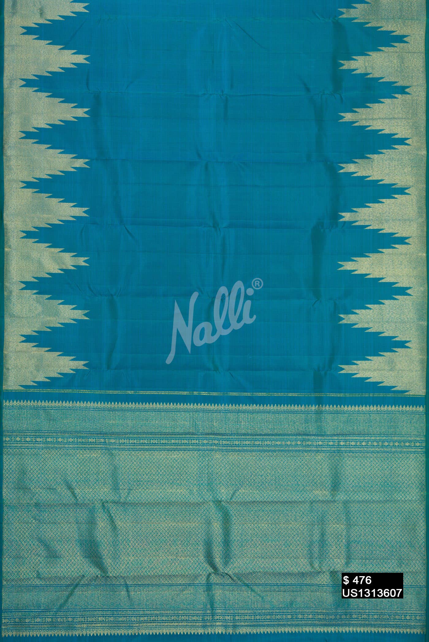 Peacock Blue Kanchipuram Silk Saree
