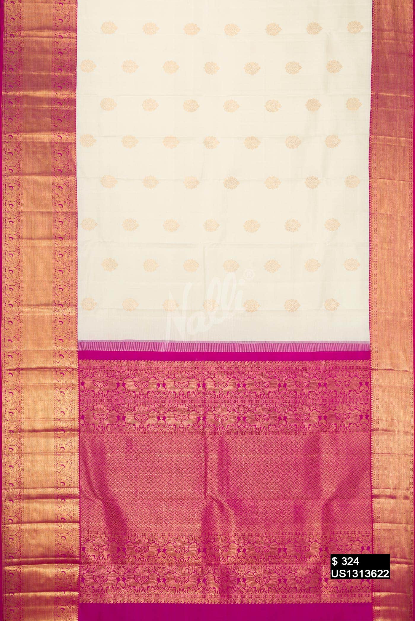 Off White Kanchipuram Silk Saree