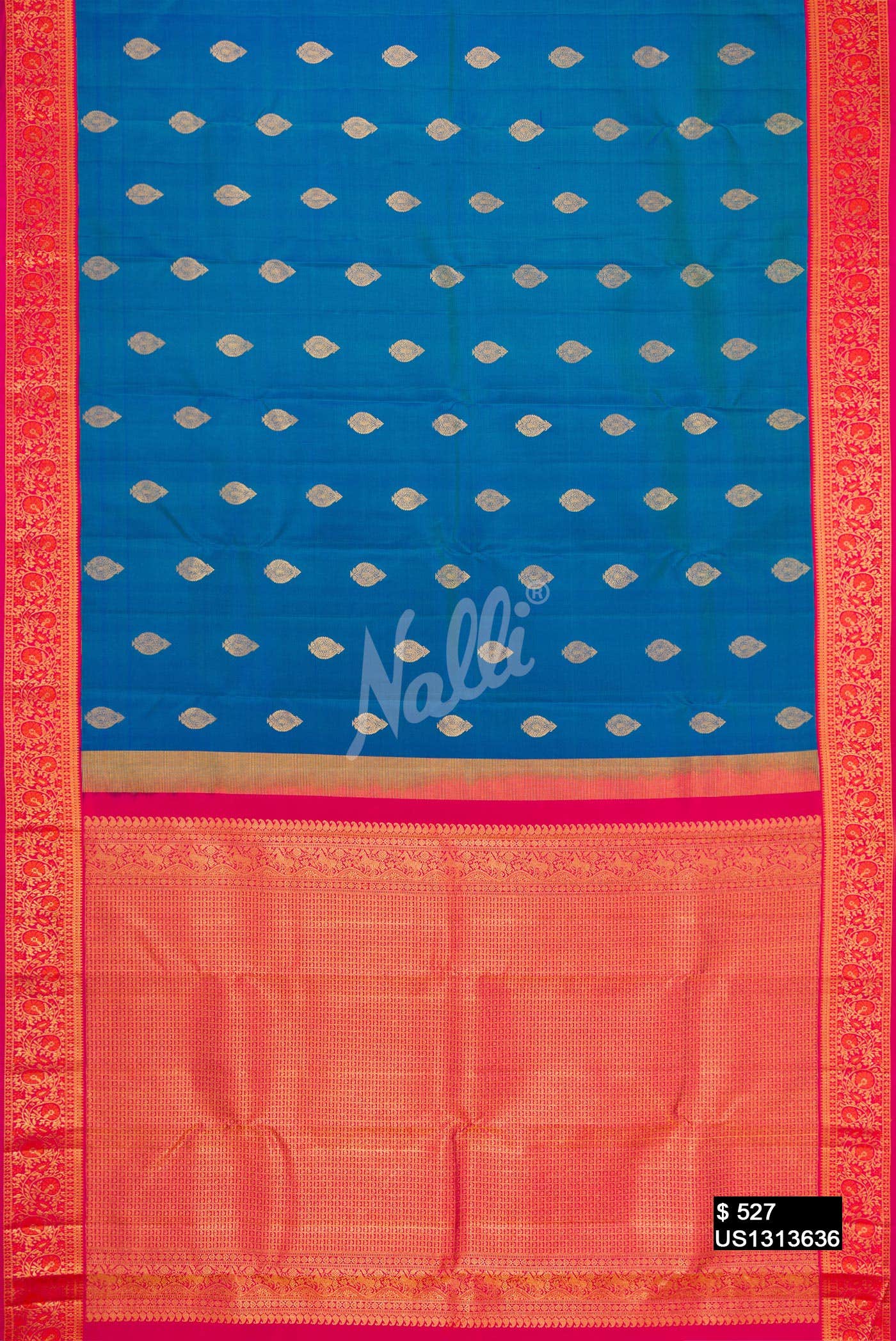 Peacock Blue Kanchipuram Silk Saree