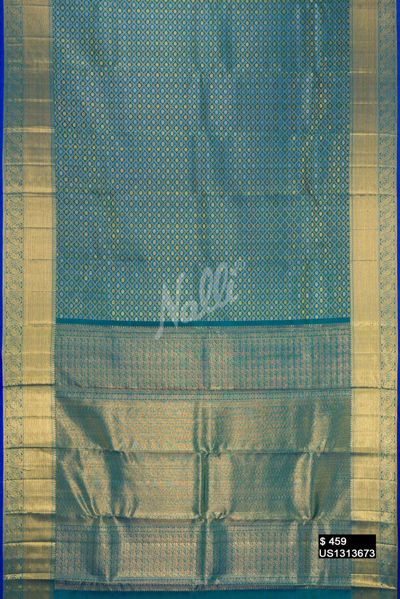 Blue and Green Kanchipuram Silk Saree
