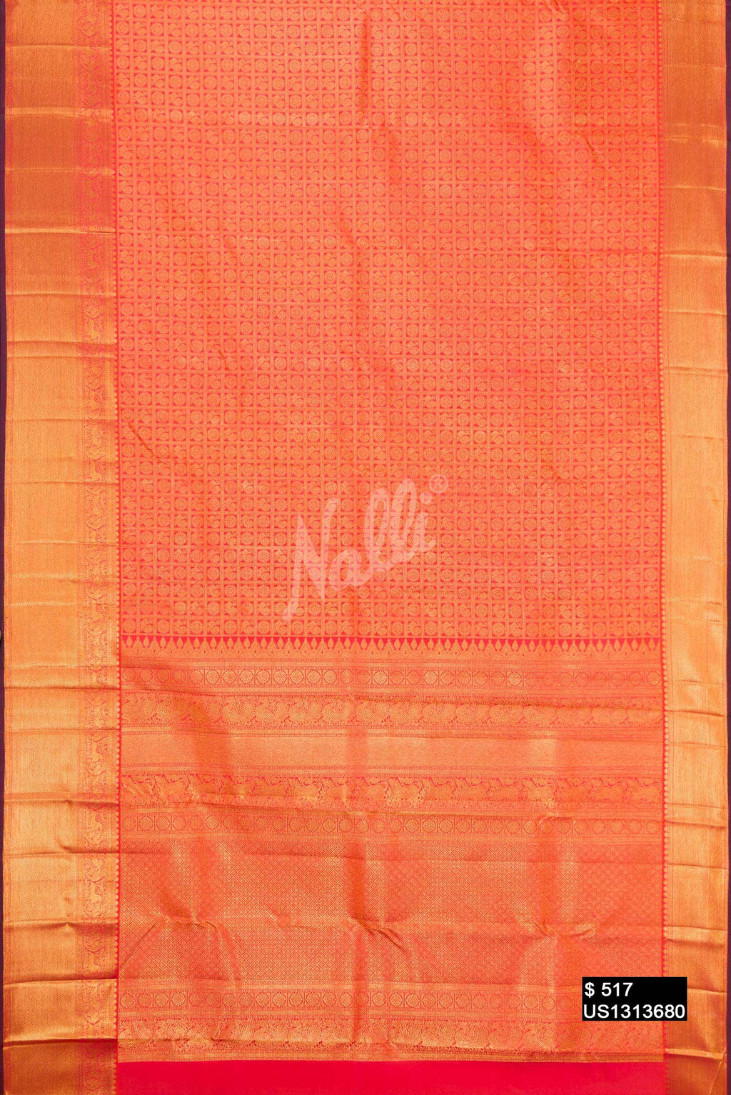 Brick Orange Kanchipuram Silk Saree