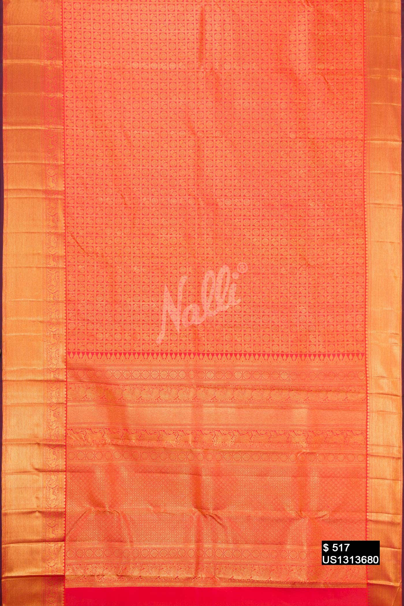 Brick Orange Kanchipuram Silk Saree