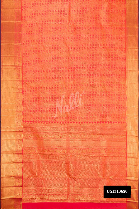 Brick Orange Kanchipuram Silk Saree