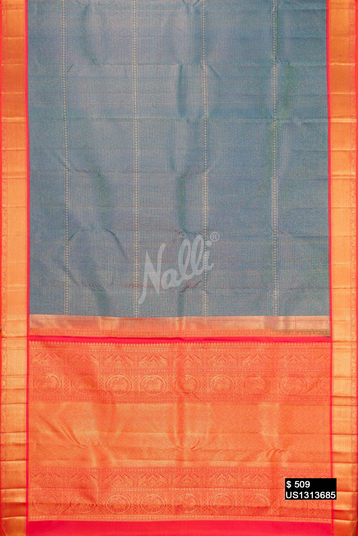 Peacock Blue Kanchipuram Silk Saree