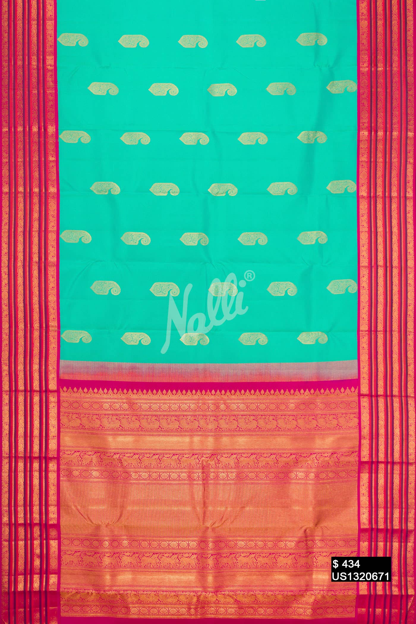 Sea Green Kanchipuram Silk Saree