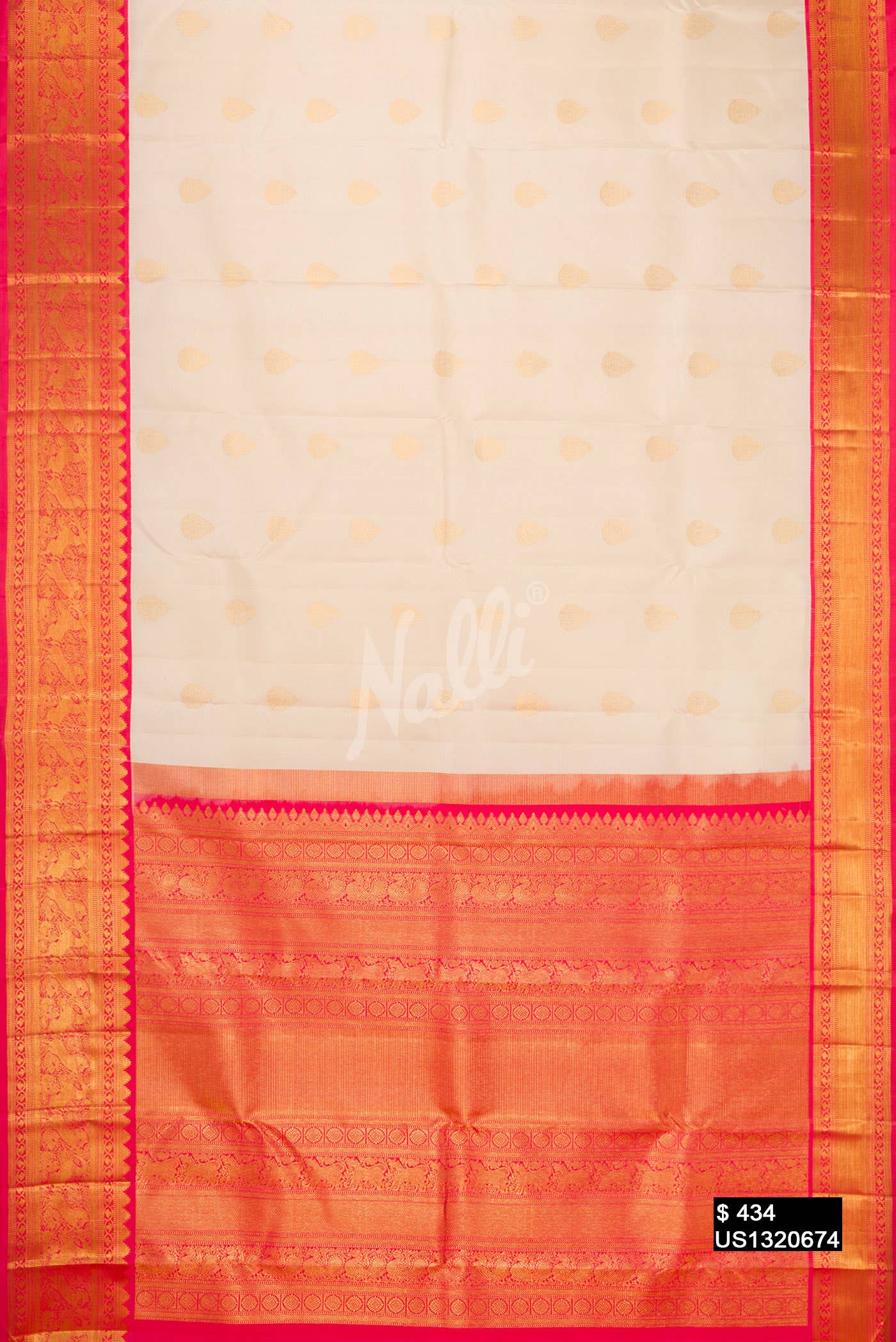 Off White Kanchipuram Silk Saree