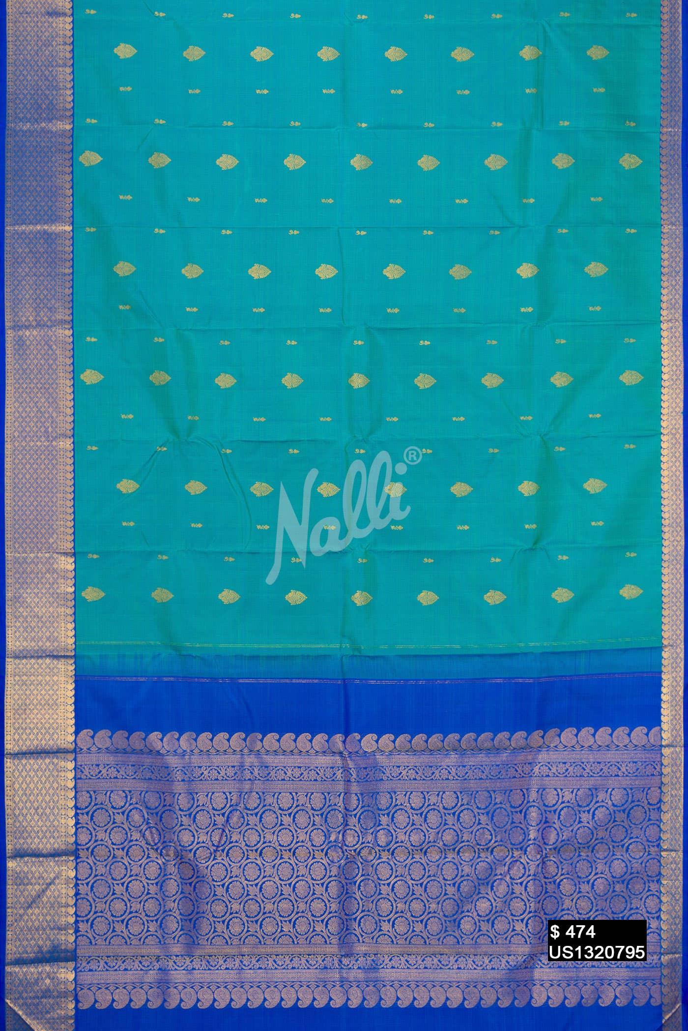 Peacock Blue Kanchipuram Silk Saree