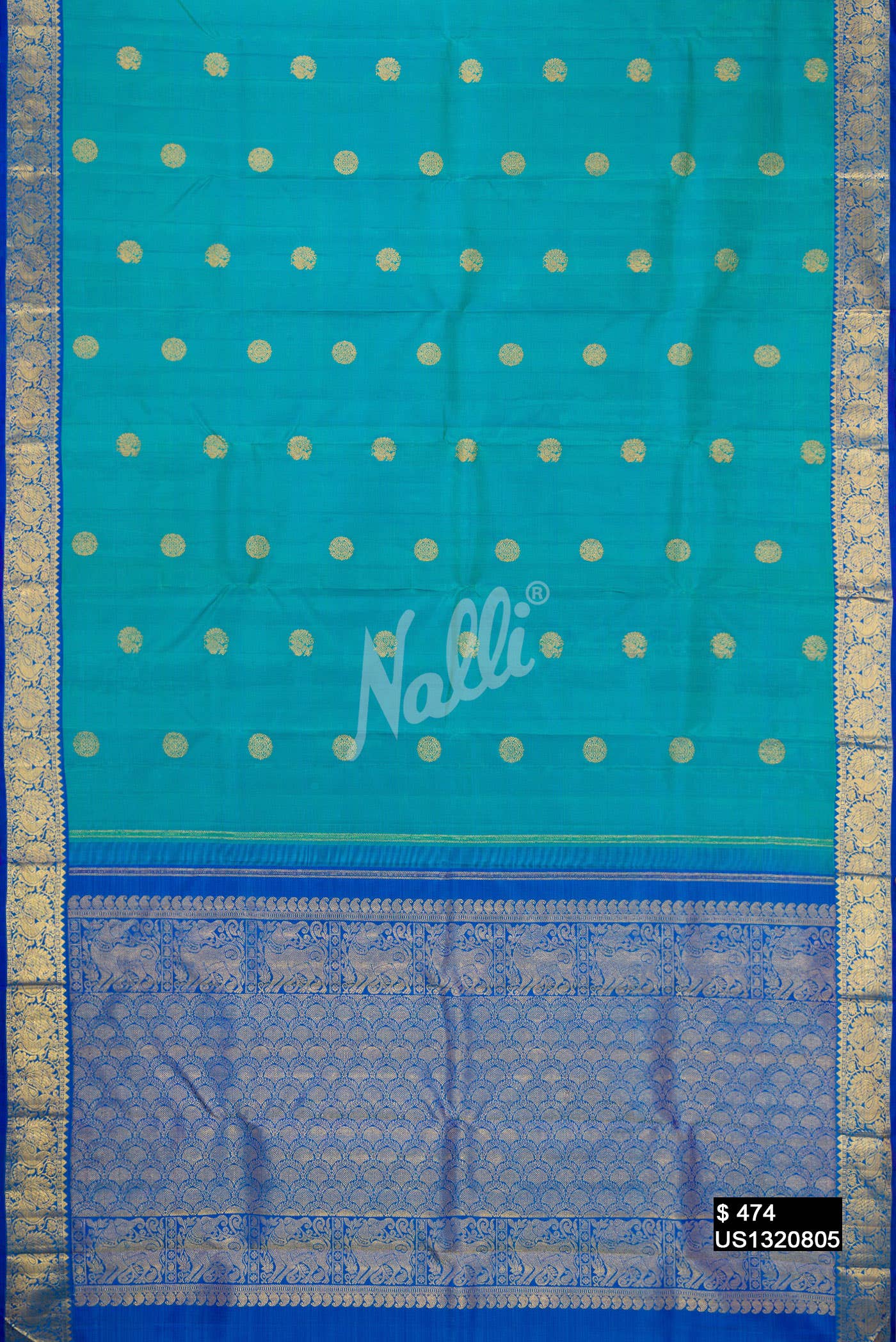 Peacock Blue Kanchipuram Silk Saree