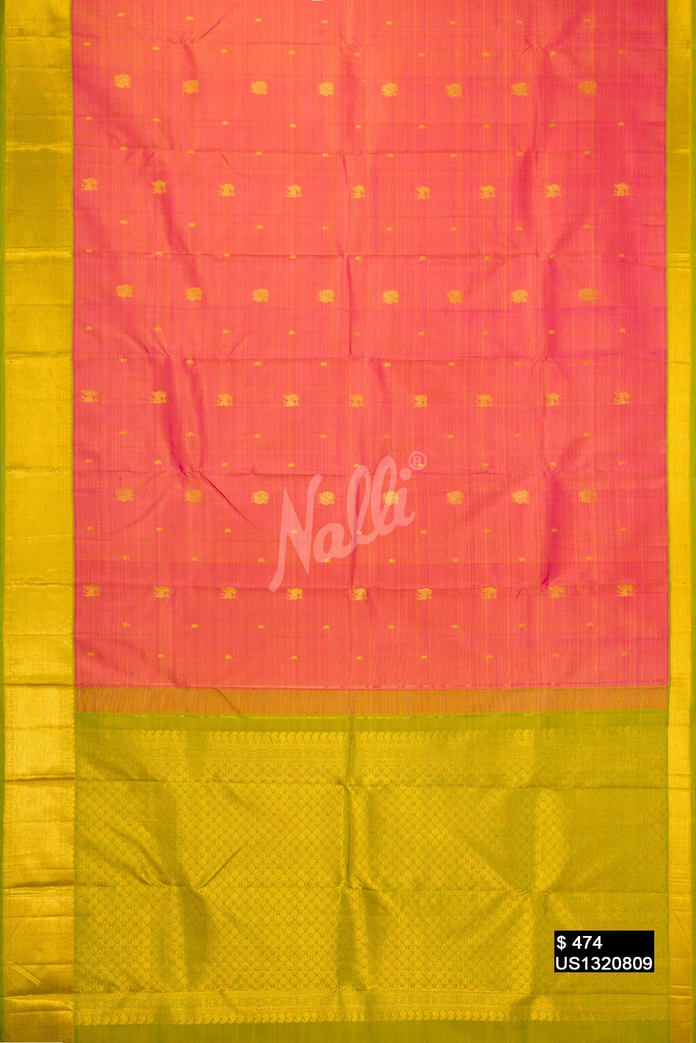Coral Kanchipuram Silk Saree