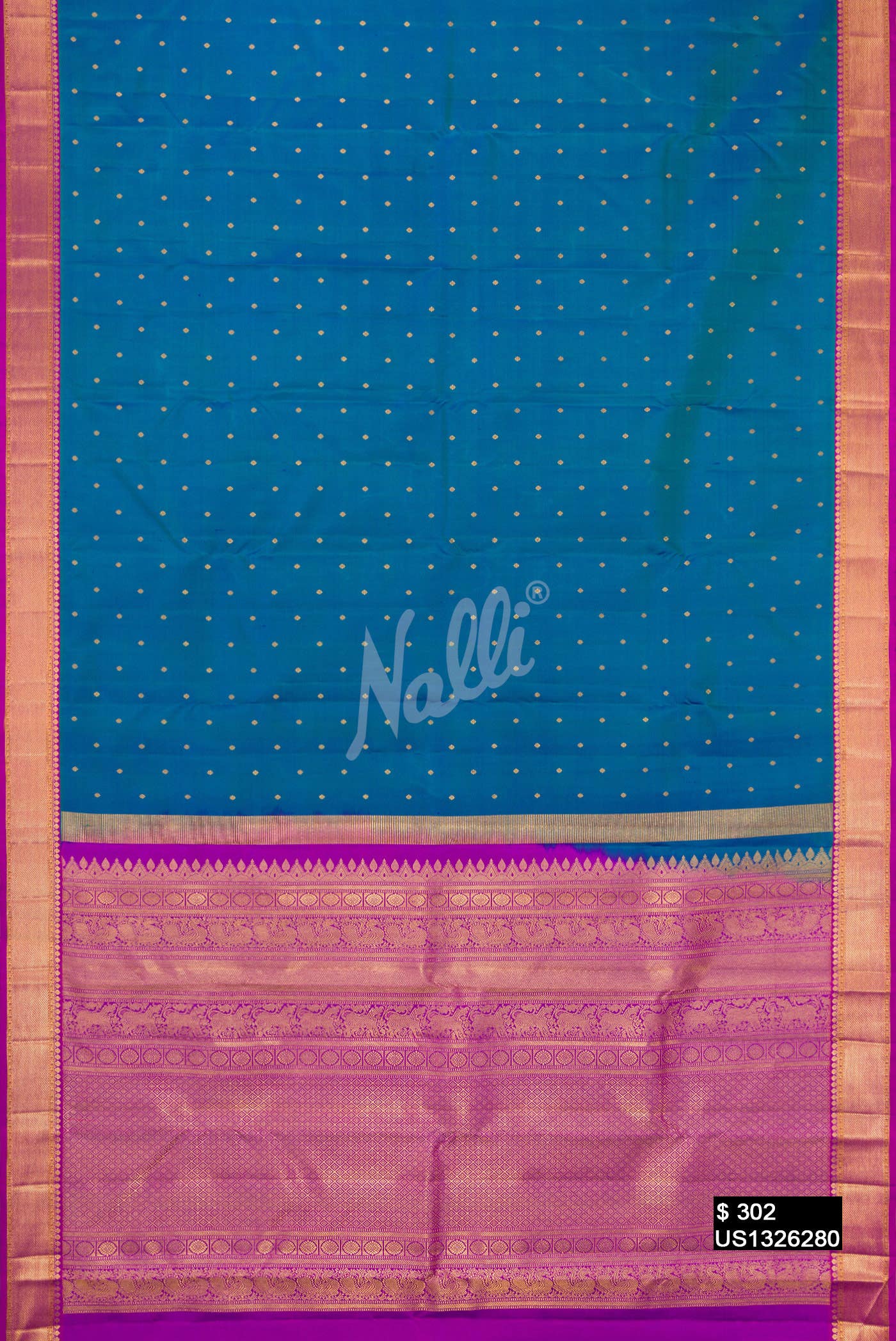 Peacock Blue Kanchipuram Silk Saree