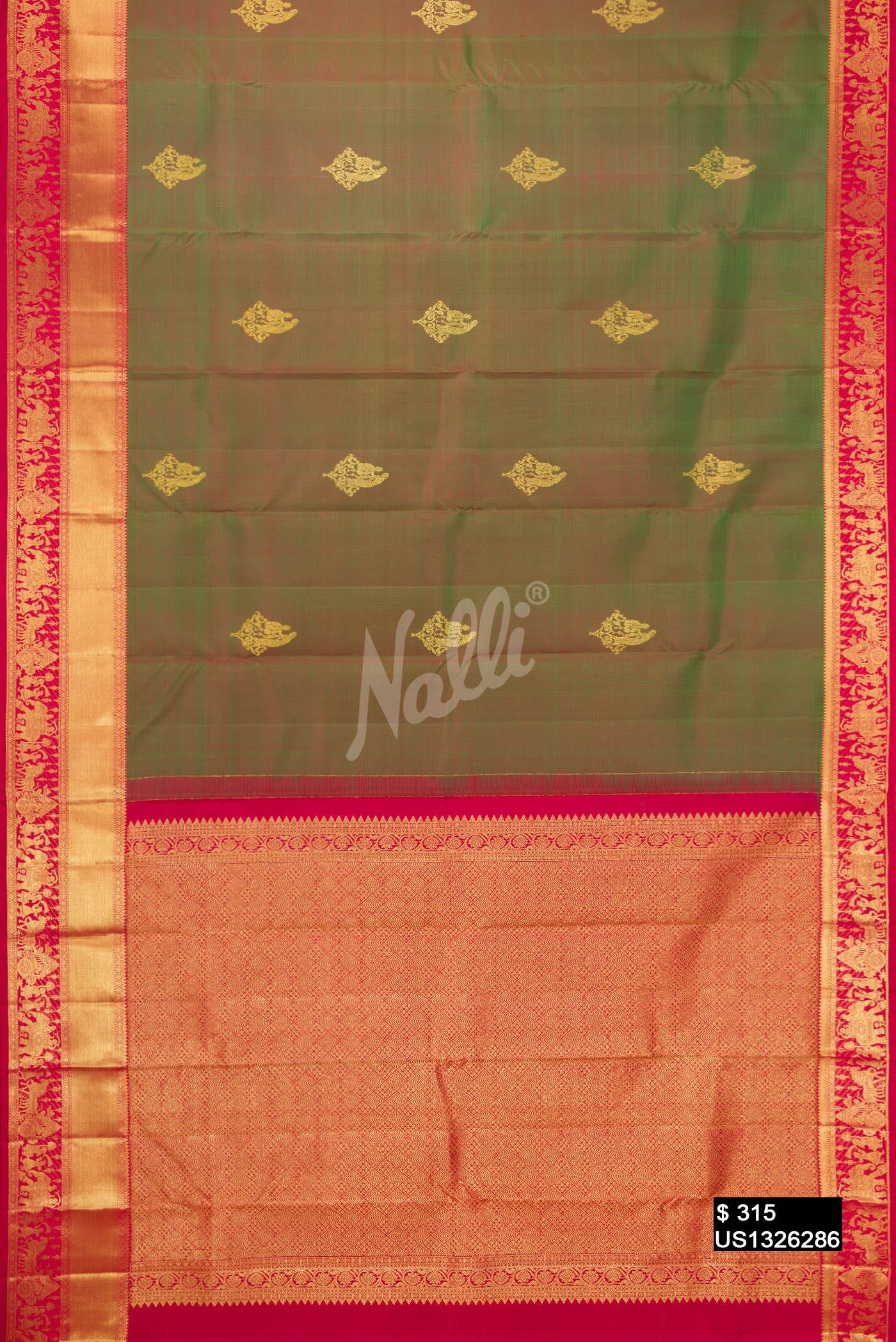 Mehandi Green Kanchipuram Silk Saree