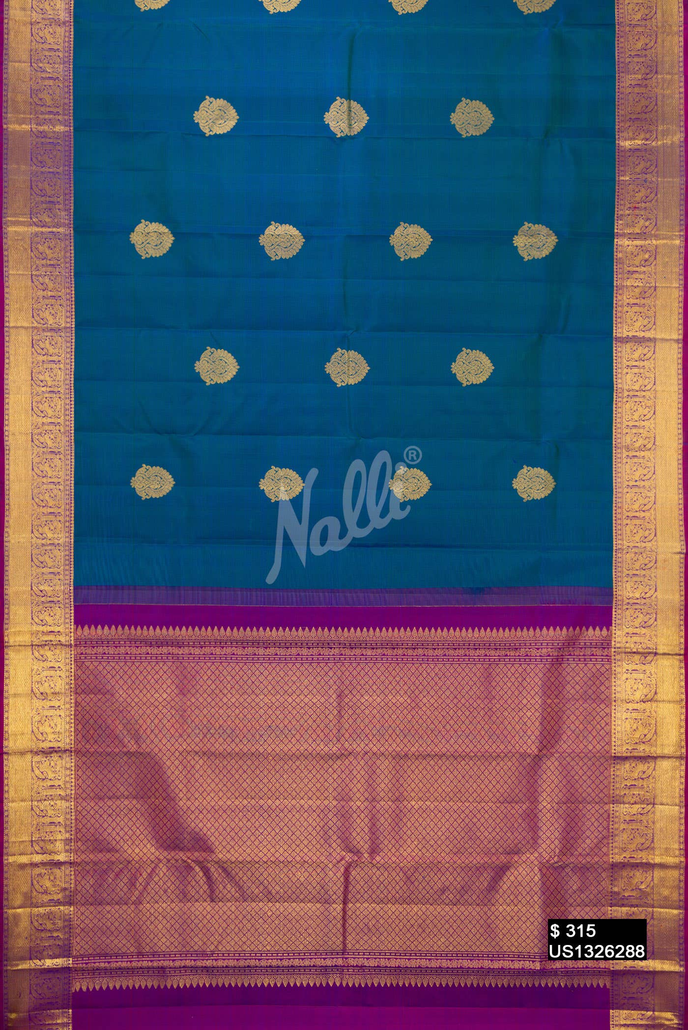 Peacock Blue Kanchipuram Silk Saree
