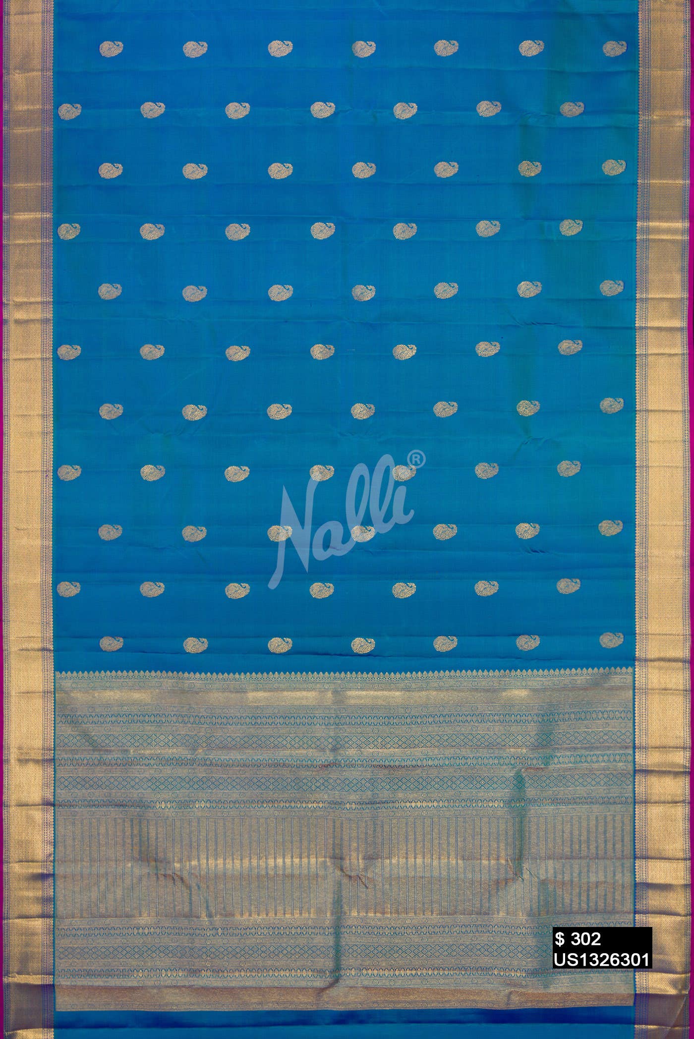 Peacock Blue Kanchipuram Silk Saree