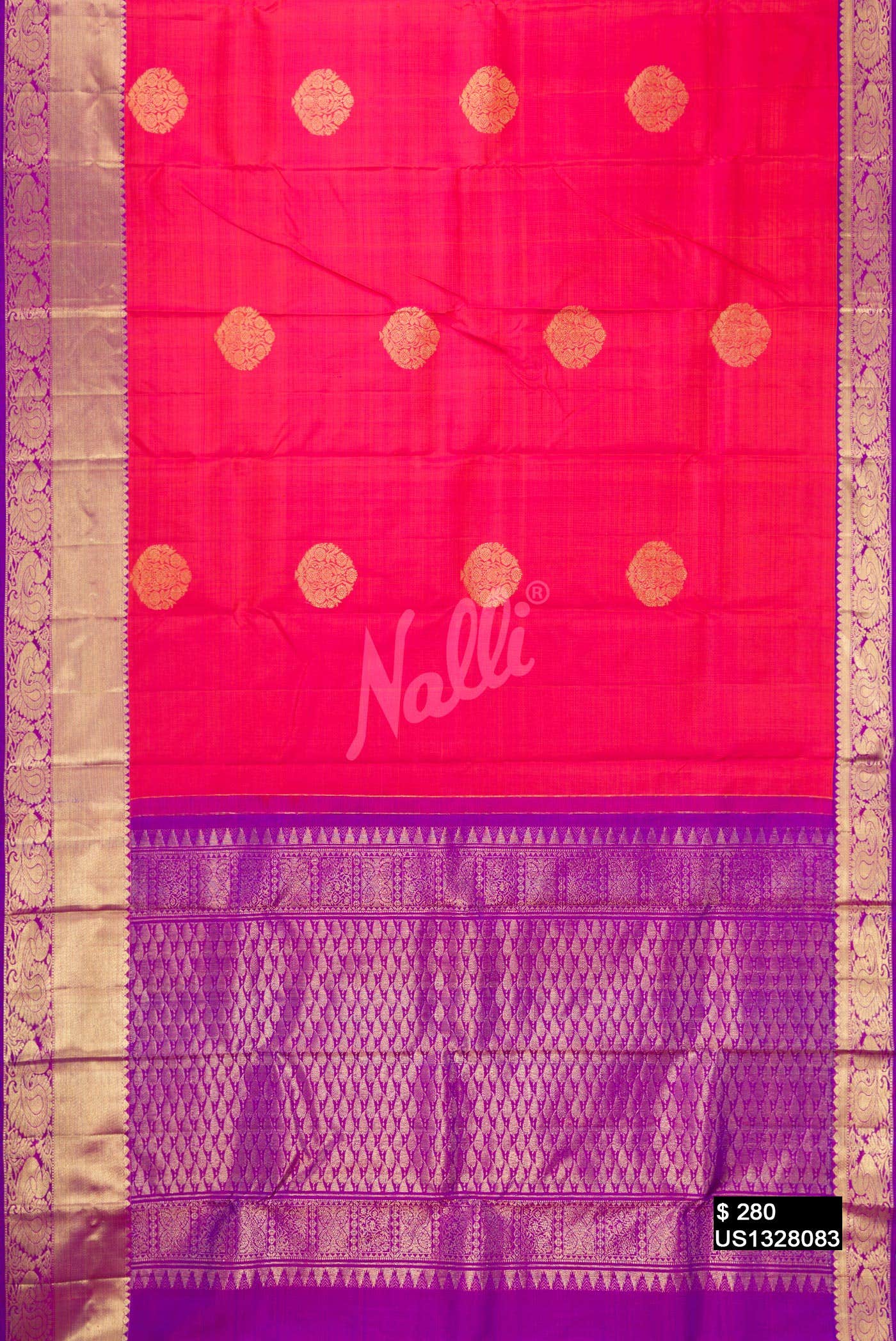 Coral Kanchipuram Silk Saree