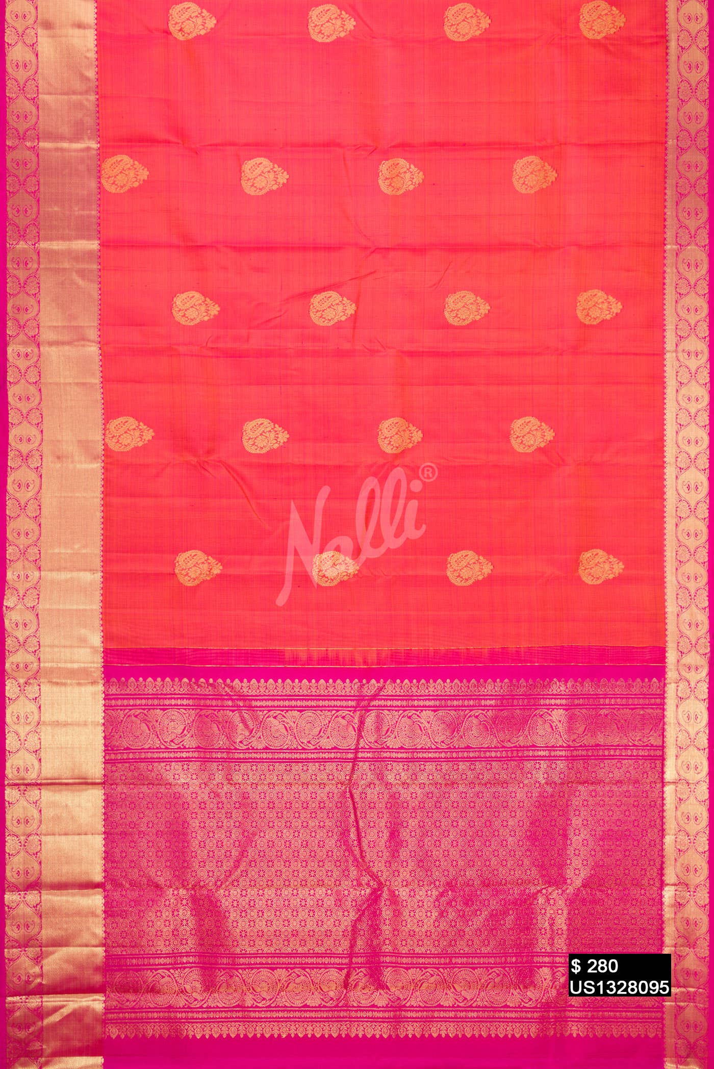 Coral Kanchipuram Silk Saree