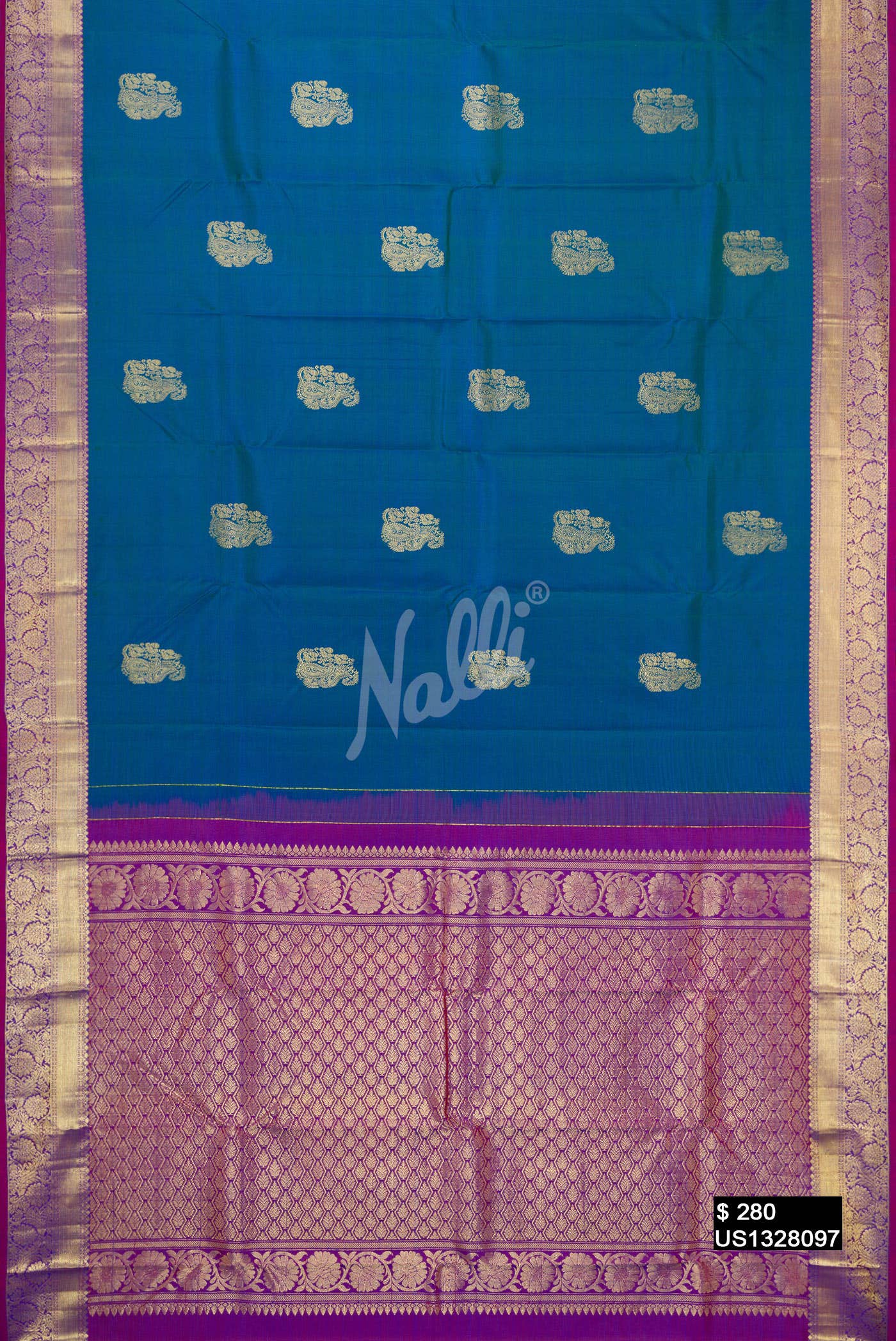 Peacock Blue Kanchipuram Silk Saree