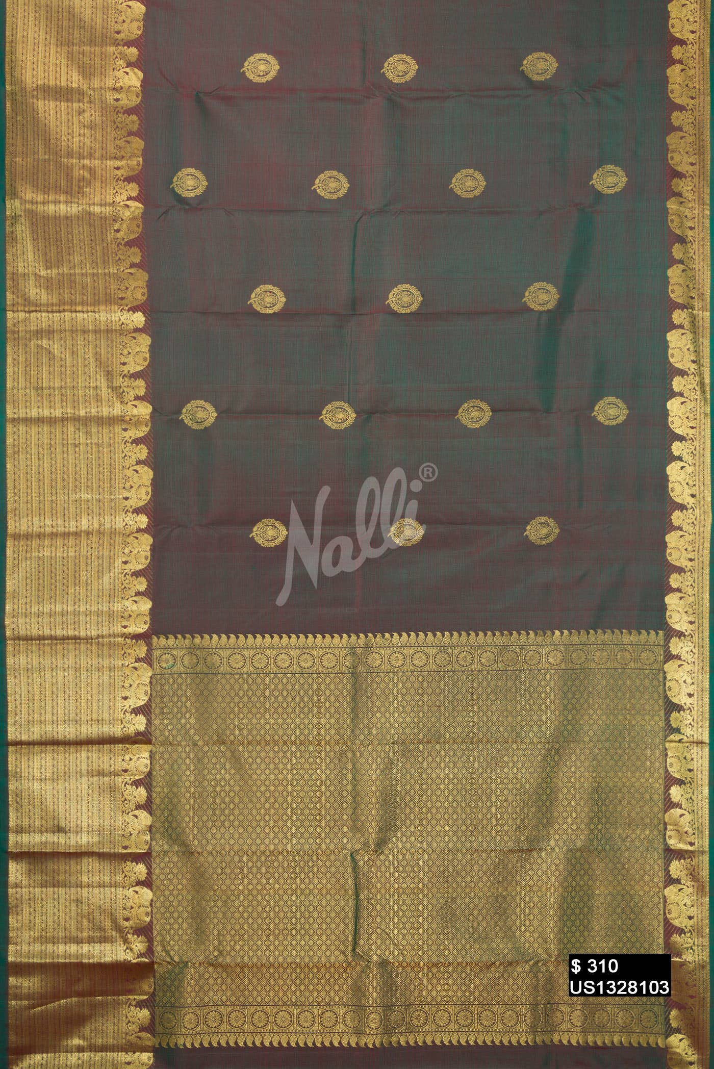 Bottle Green Kanchipuram Silk Saree