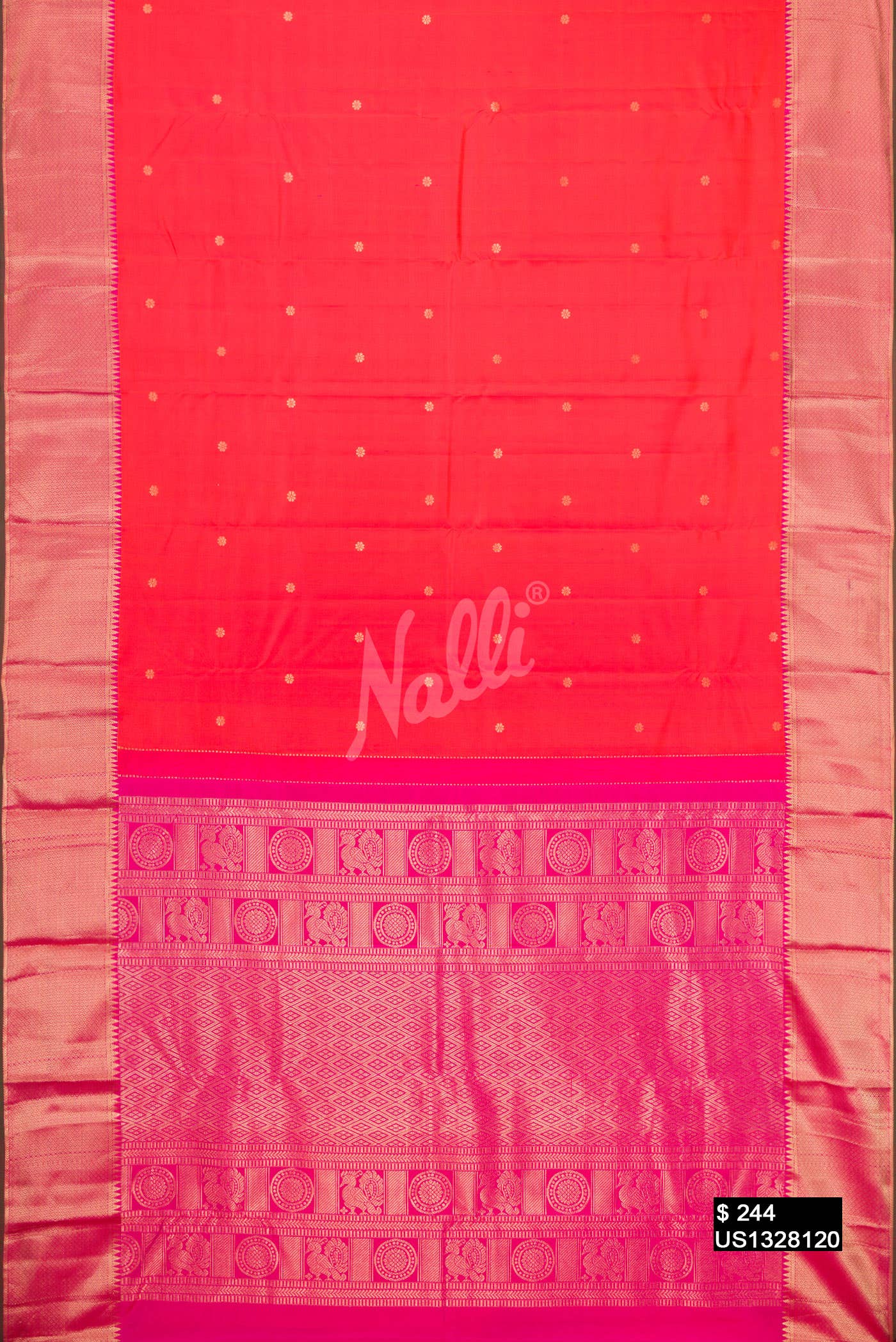Coral Kanchipuram Silk Saree