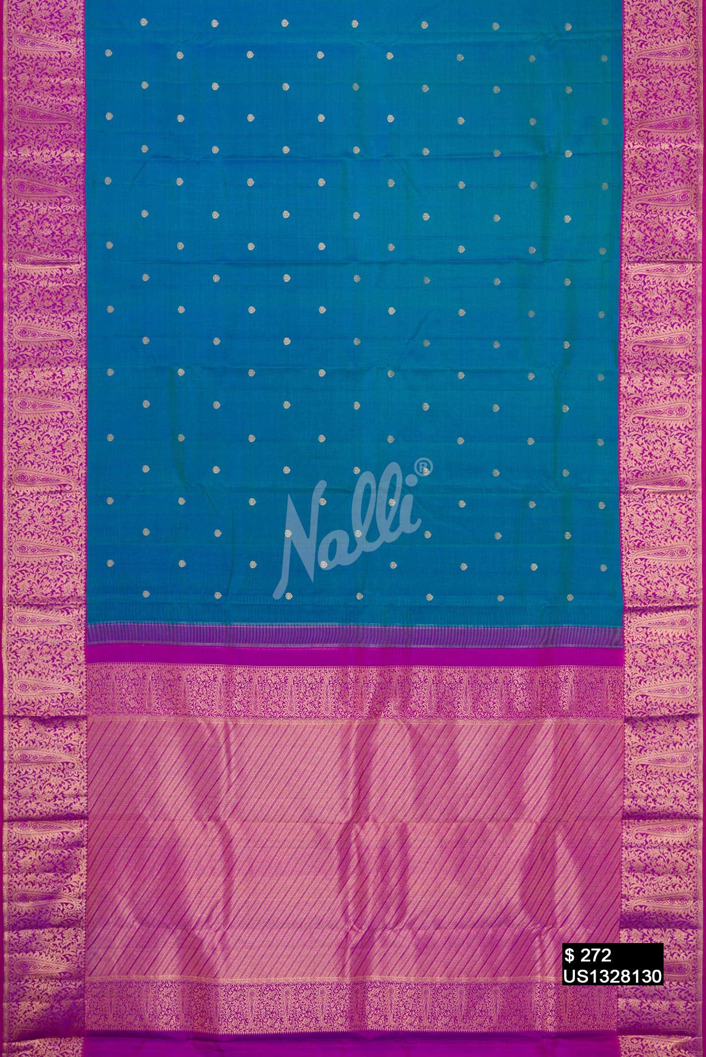 Peacock Blue Kanchipuram Silk Saree