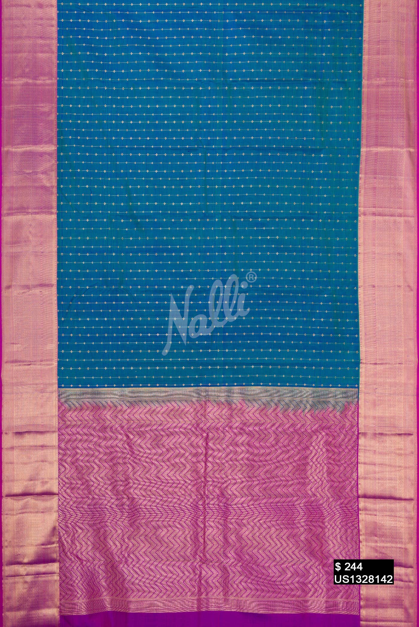 Peacock Blue Kanchipuram Silk Saree