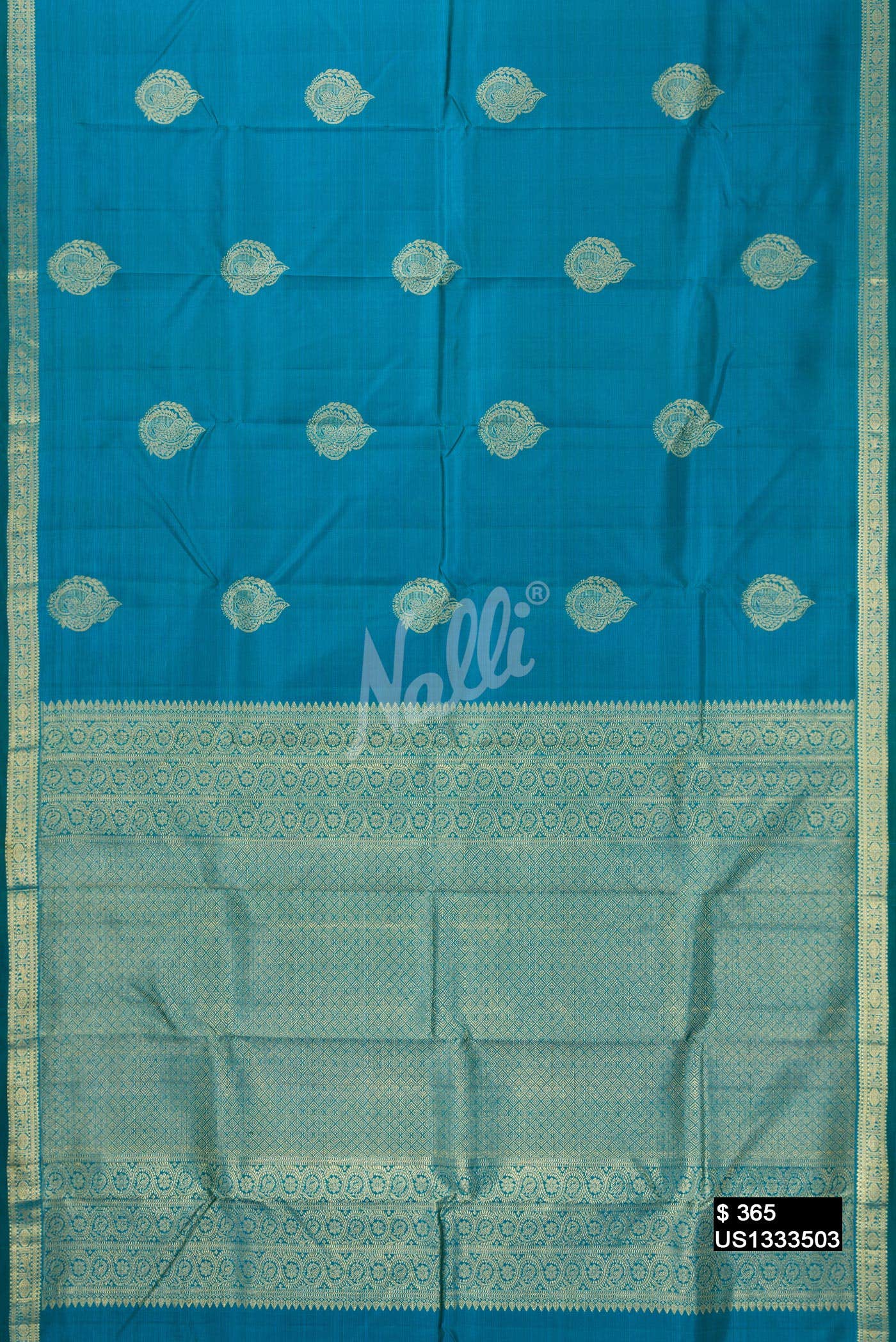 Peacock Blue Kanchipuram Silk Saree