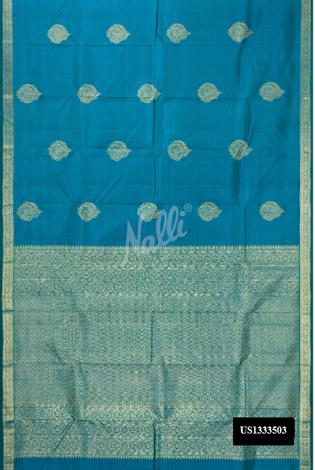 Peacock Blue Kanchipuram Silk Saree