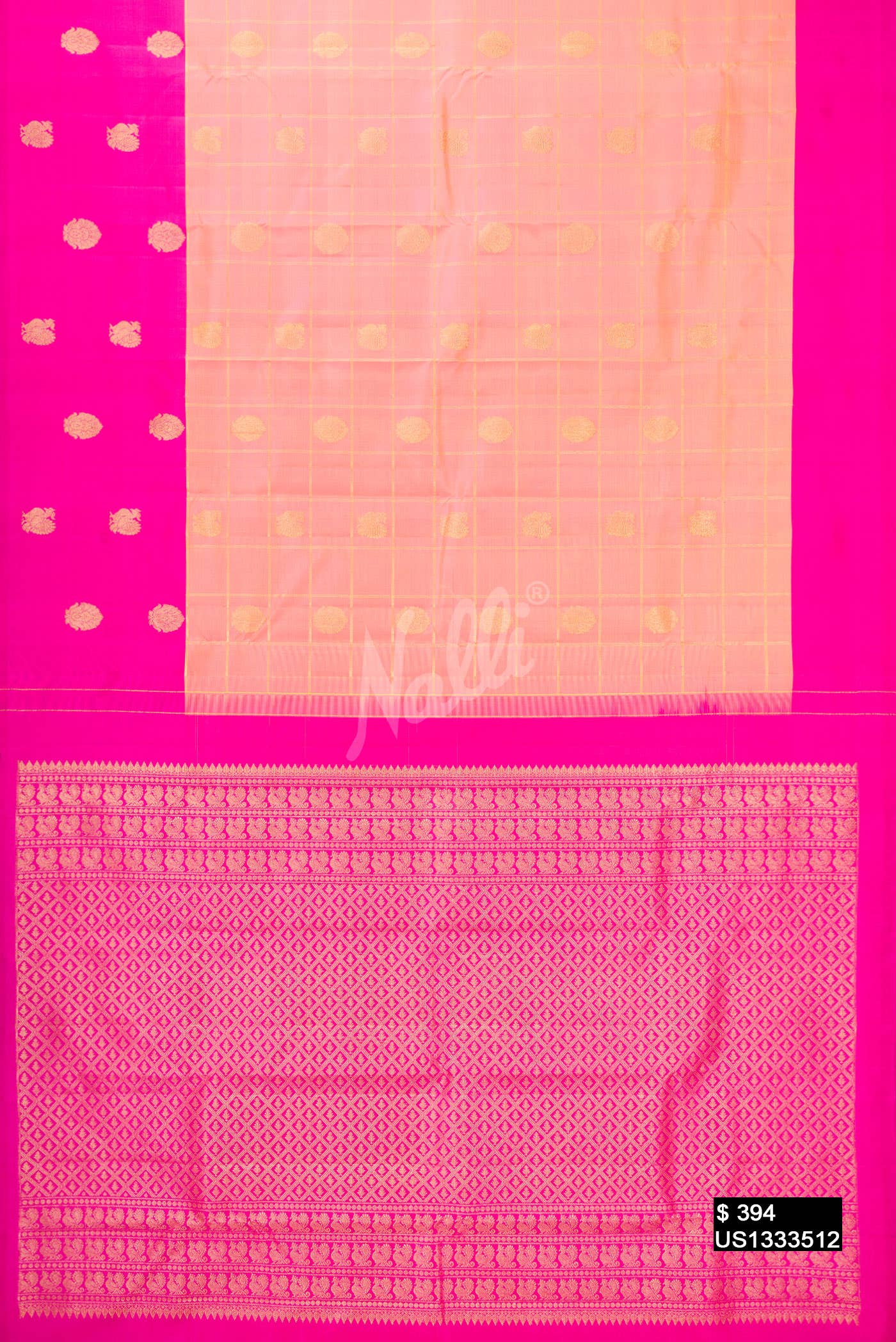 Pinkish Yellow Kanchipuram Silk Saree