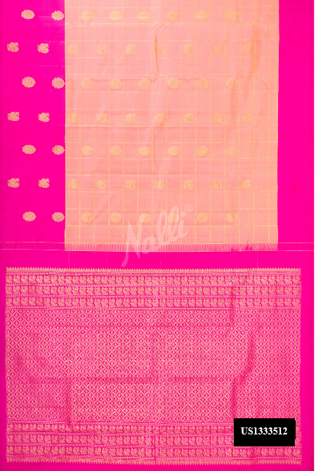 Pinkish Yellow Kanchipuram Silk Saree