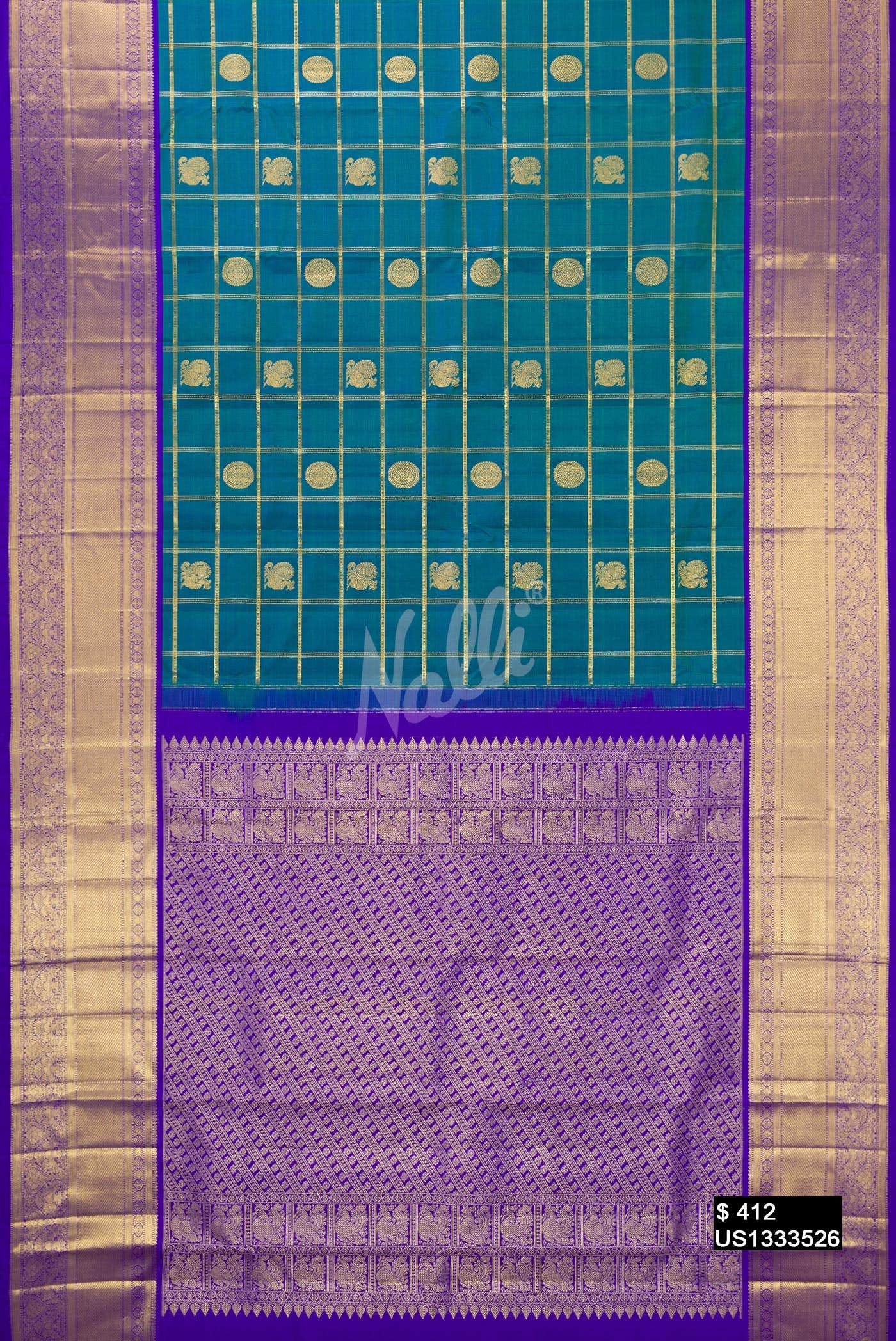 Peacock Blue Kanchipuram Silk Saree