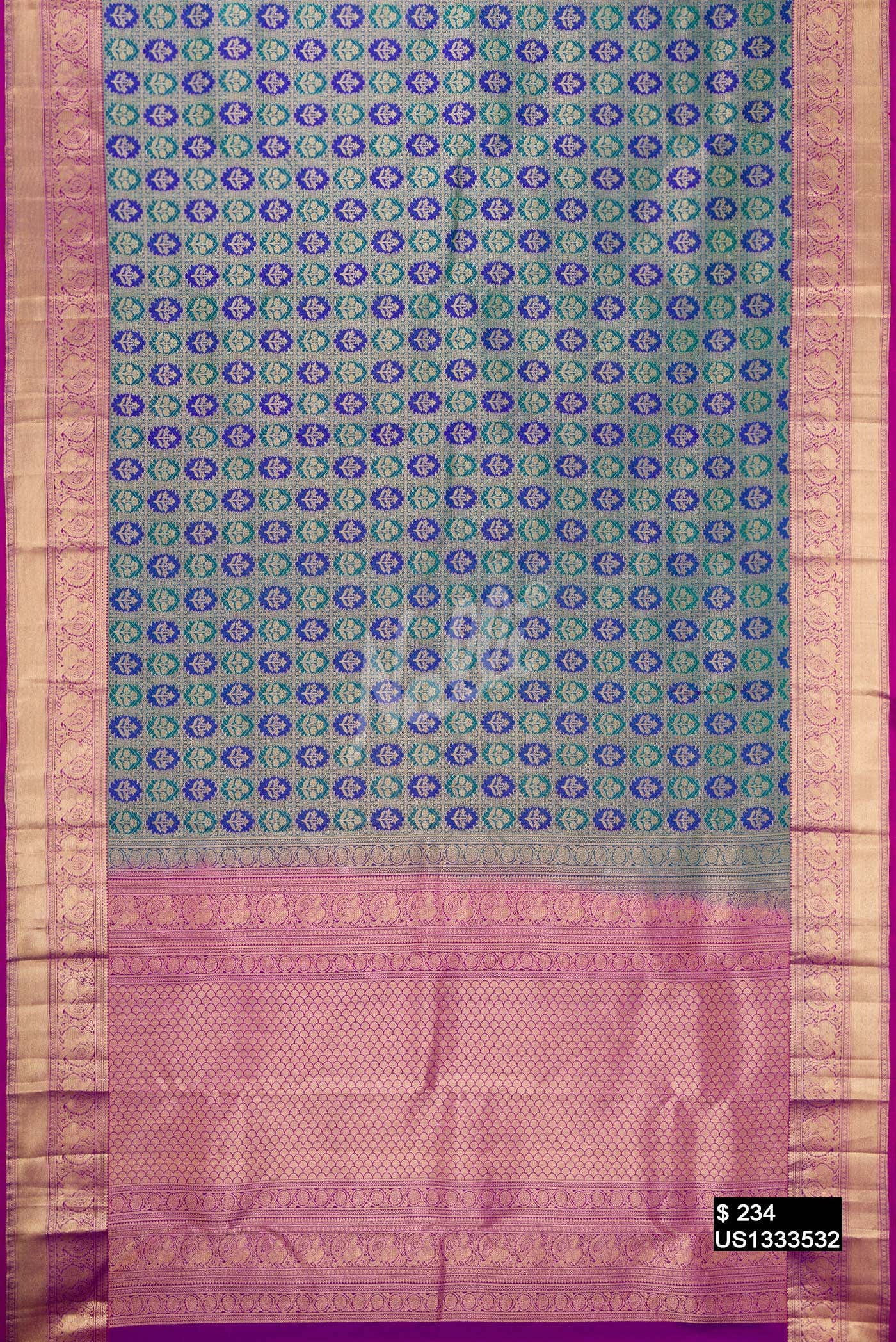Peacock Blue Kanchipuram Silk Saree