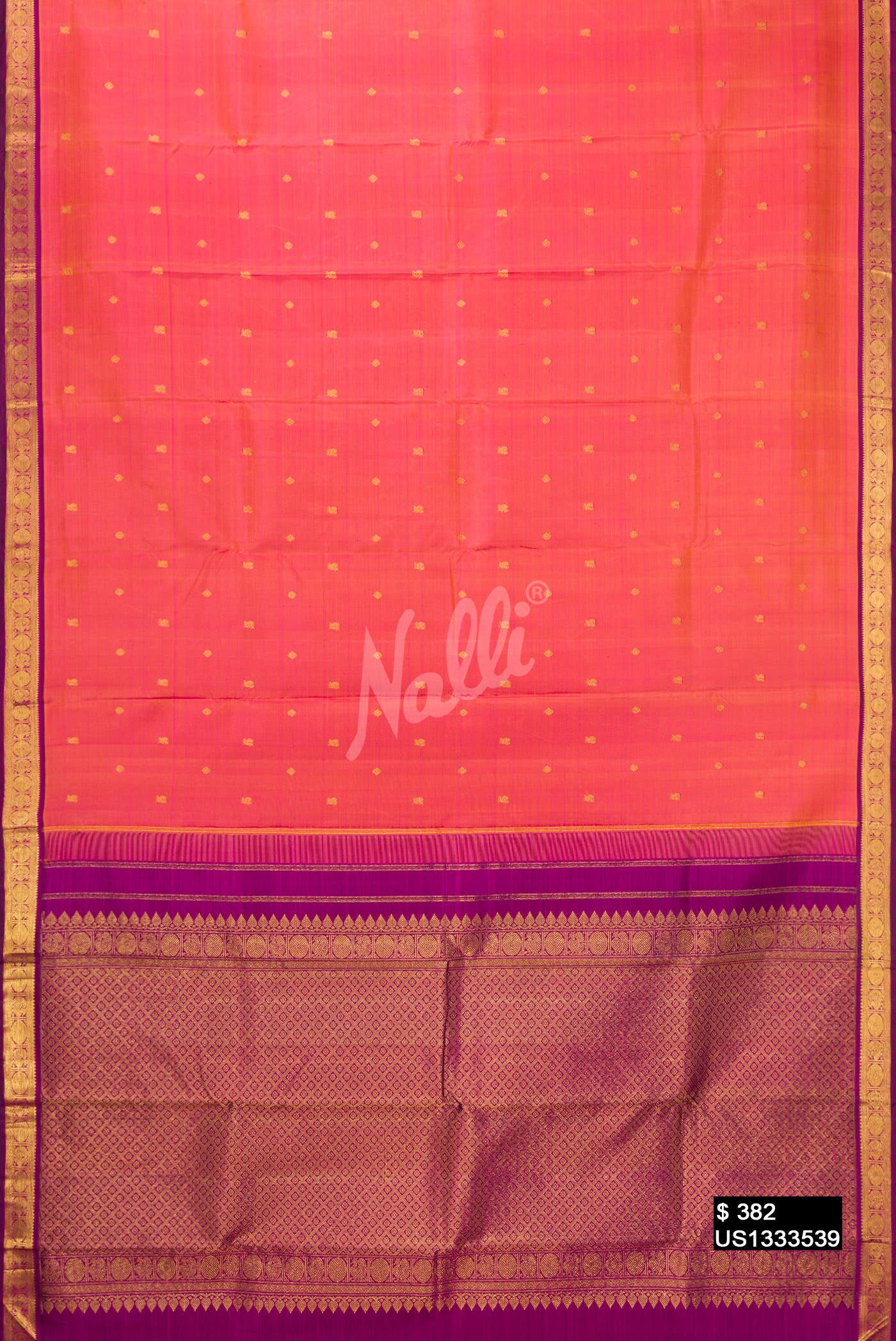 Coral Kanchipuram Silk Saree