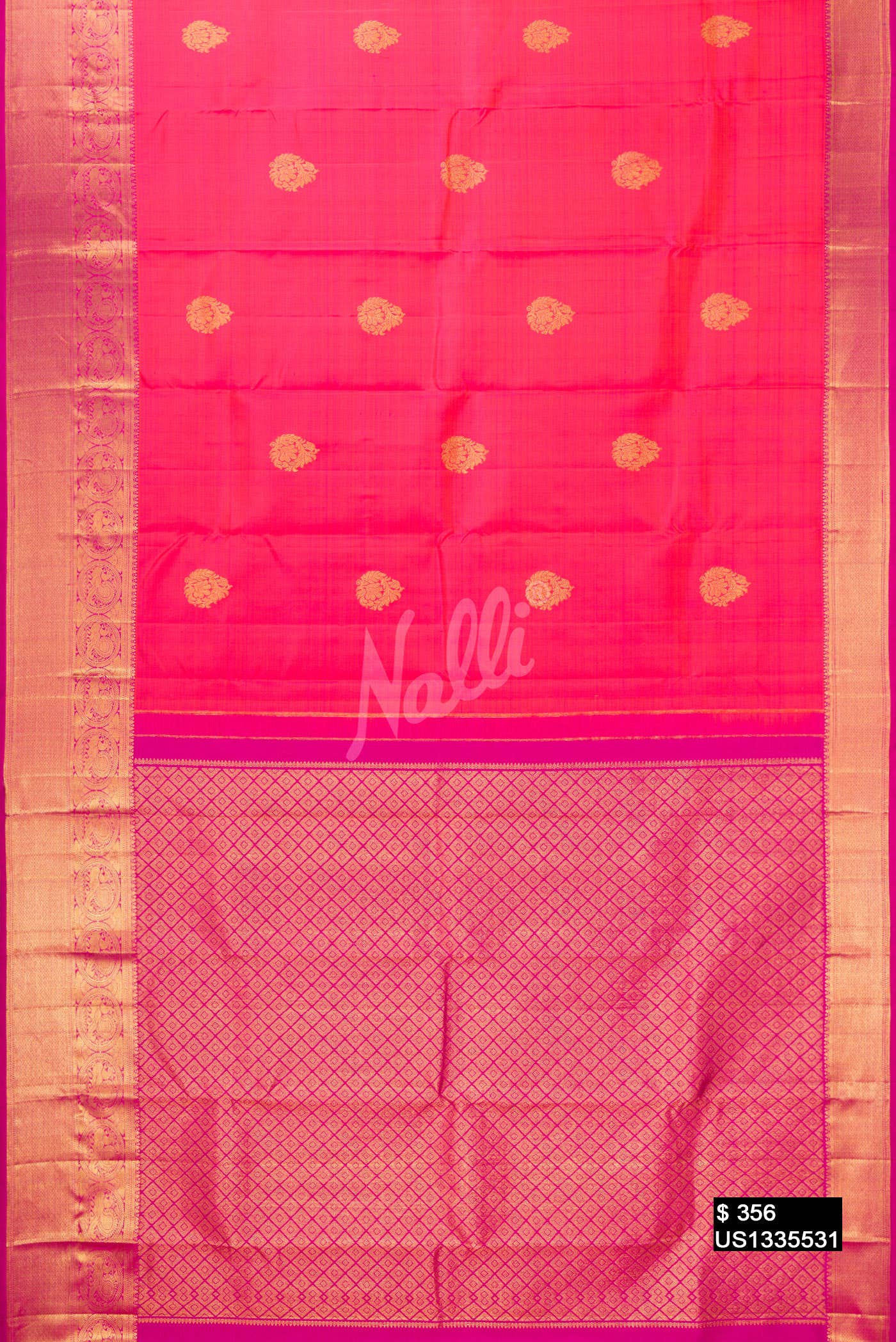 Coral Kanchipuram Silk Saree