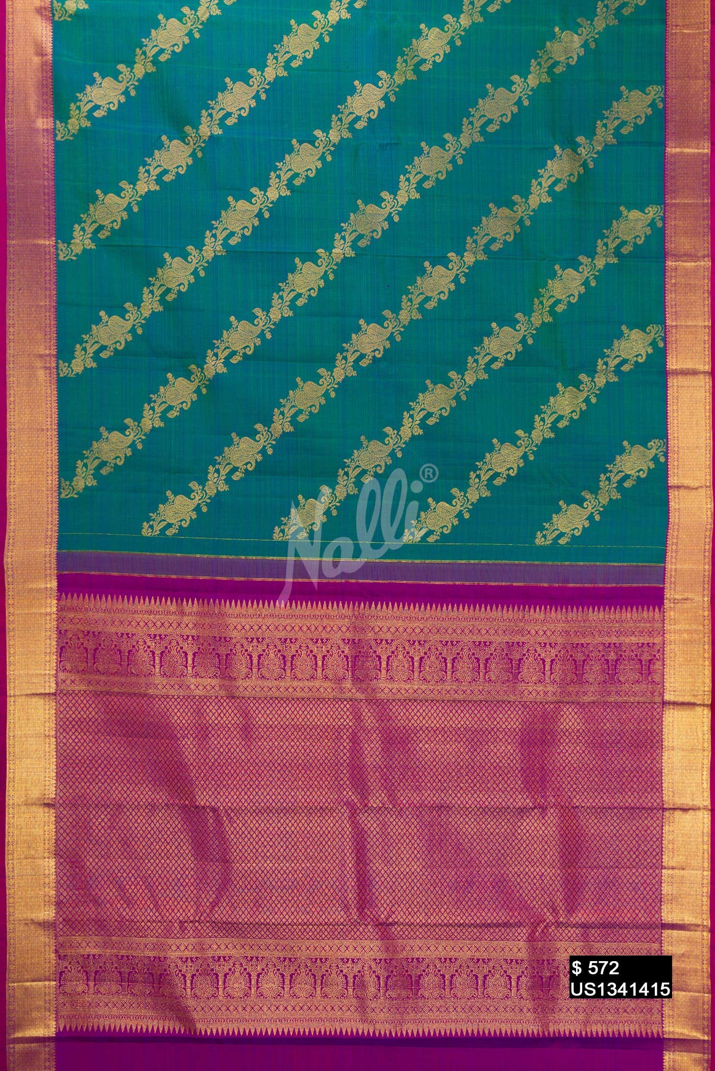 Peacock Blue Kanchipuram Silk Saree