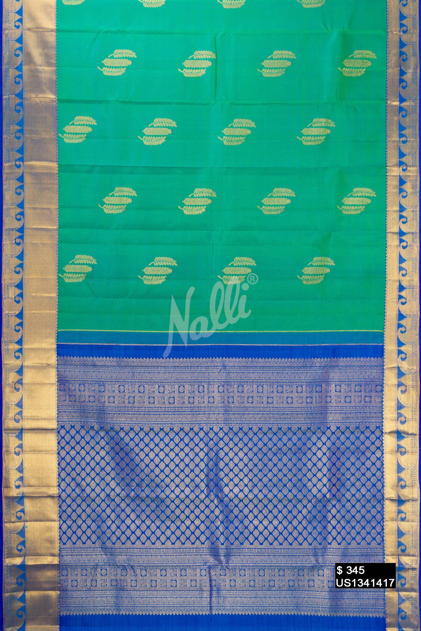 Sea Green Kanchipuram Silk Saree