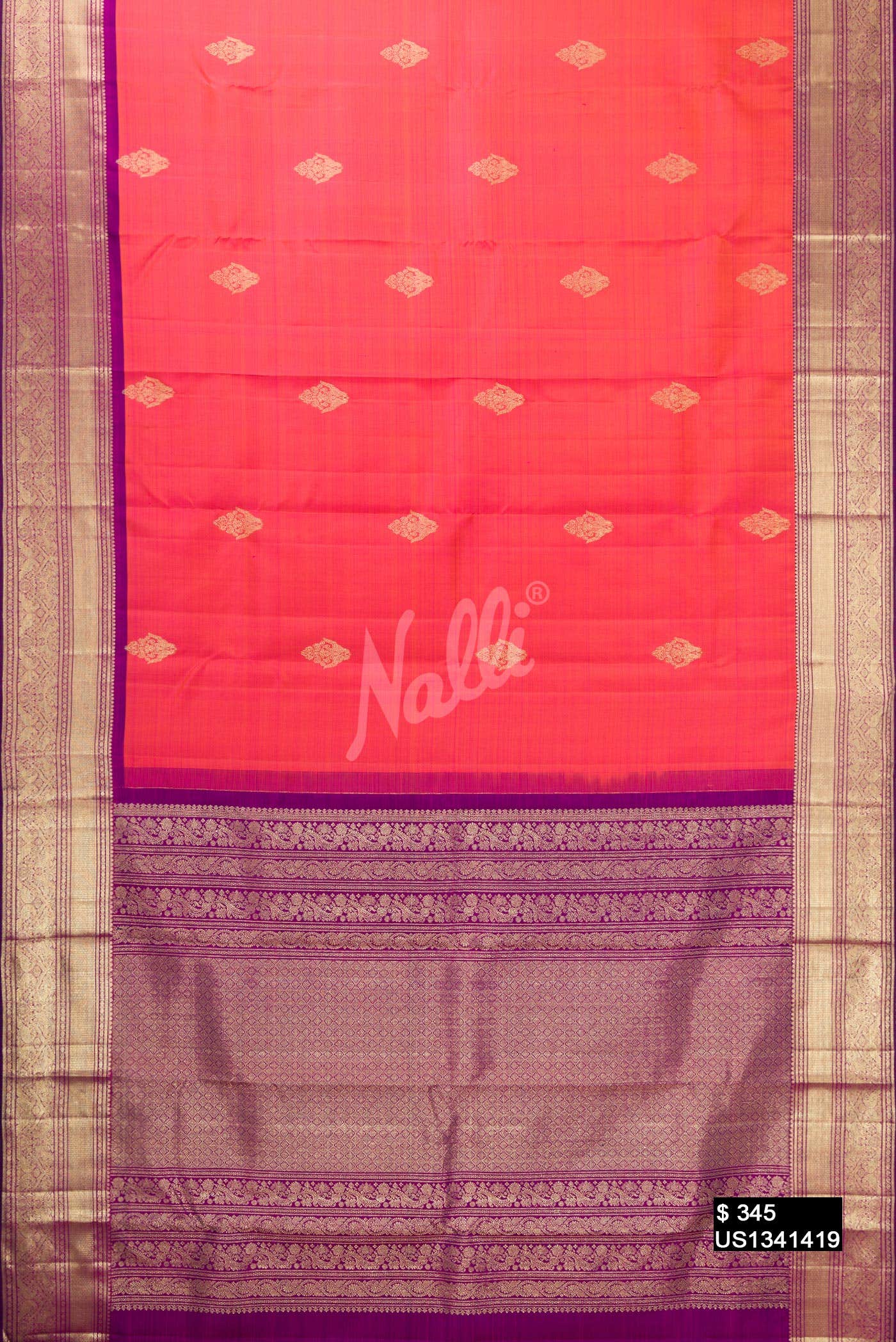 Coral Kanchipuram Silk Saree
