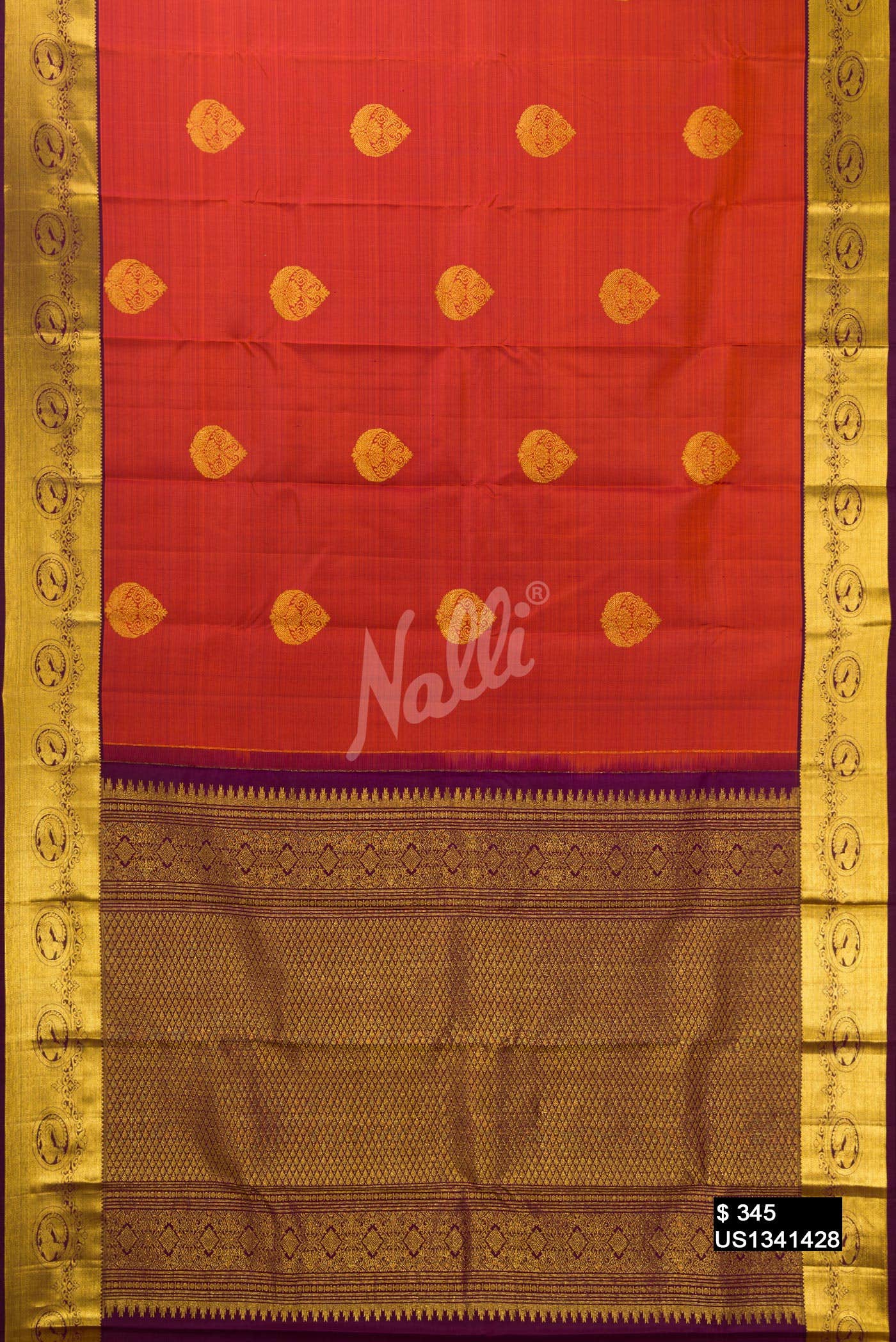 Brick Orange Kanchipuram Silk Saree