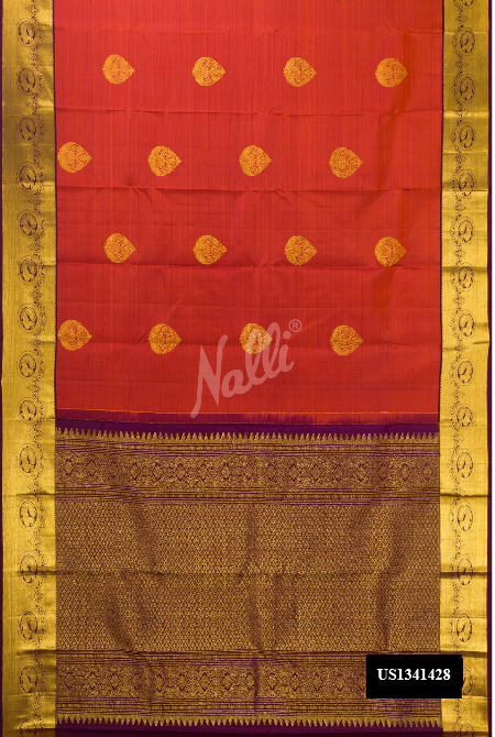 Brick Orange Kanchipuram Silk Saree