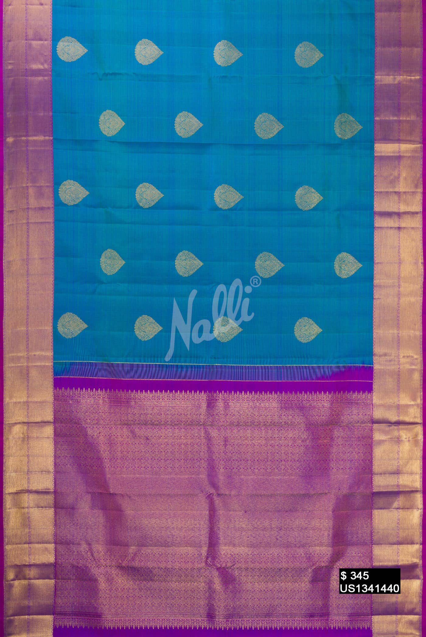 Peacock Blue Kanchipuram Silk Saree