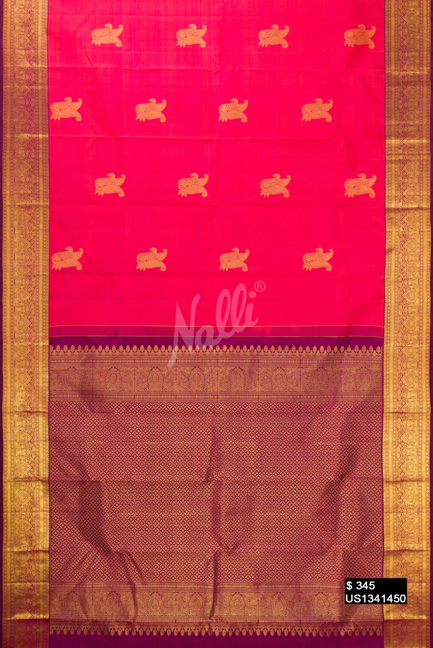 Dark Pink Kanchipuram Silk Saree