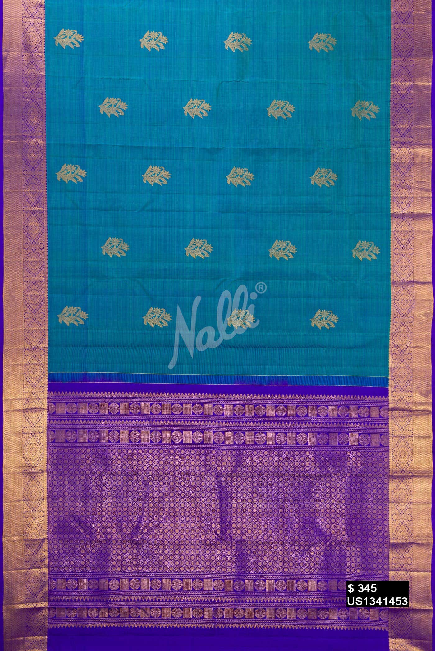 Peacock Blue Kanchipuram Silk Saree