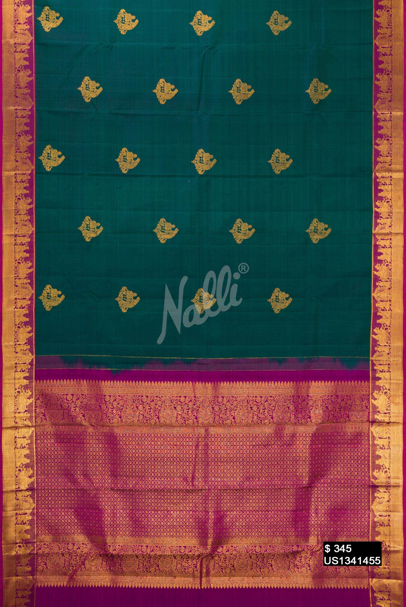 Bottle Green Kanchipuram Silk Saree