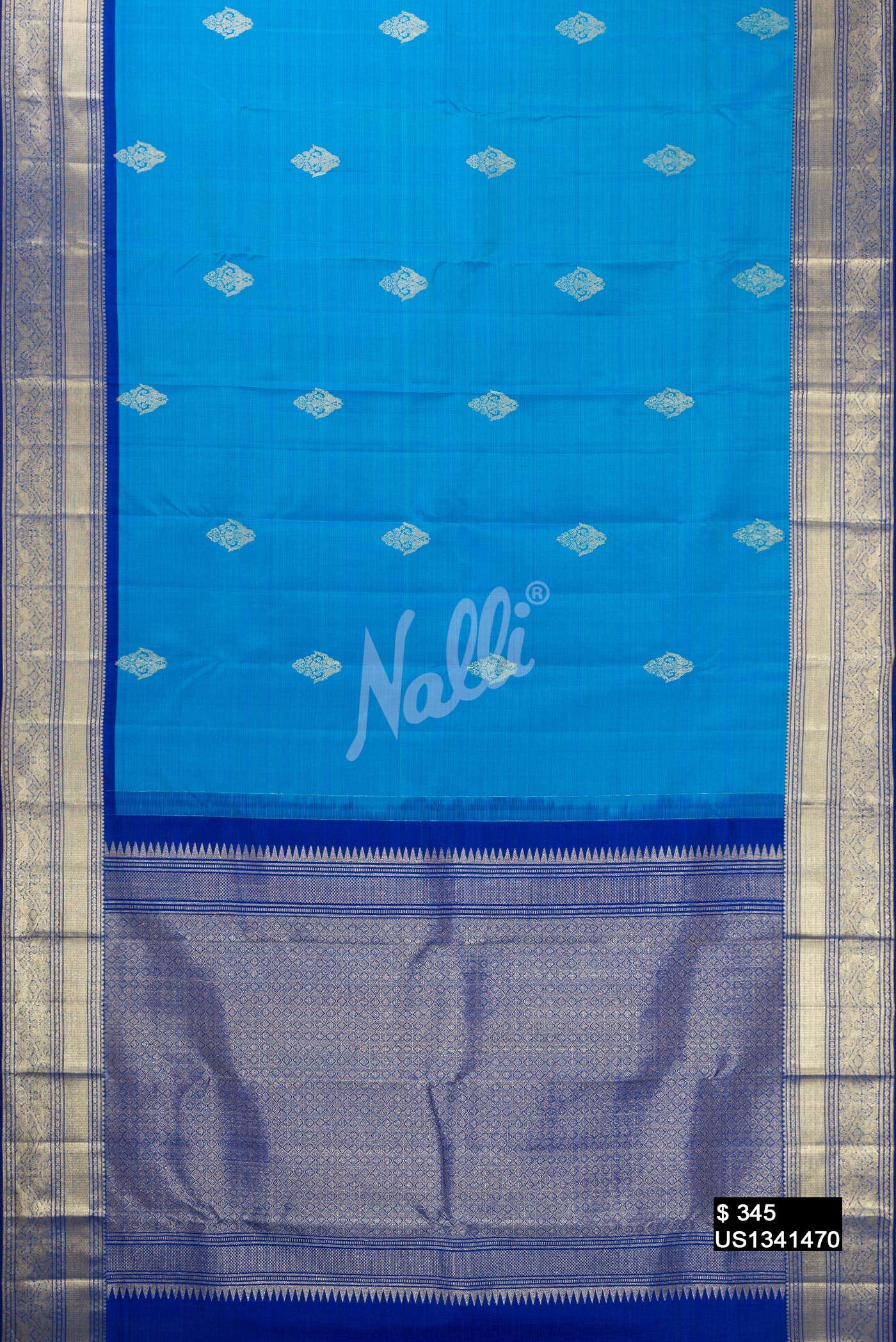 Peacock Blue Kanchipuram Silk Saree