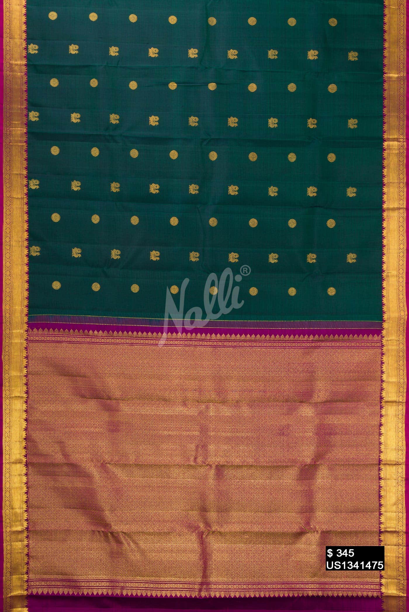Bottle Green Kanchipuram Silk Saree