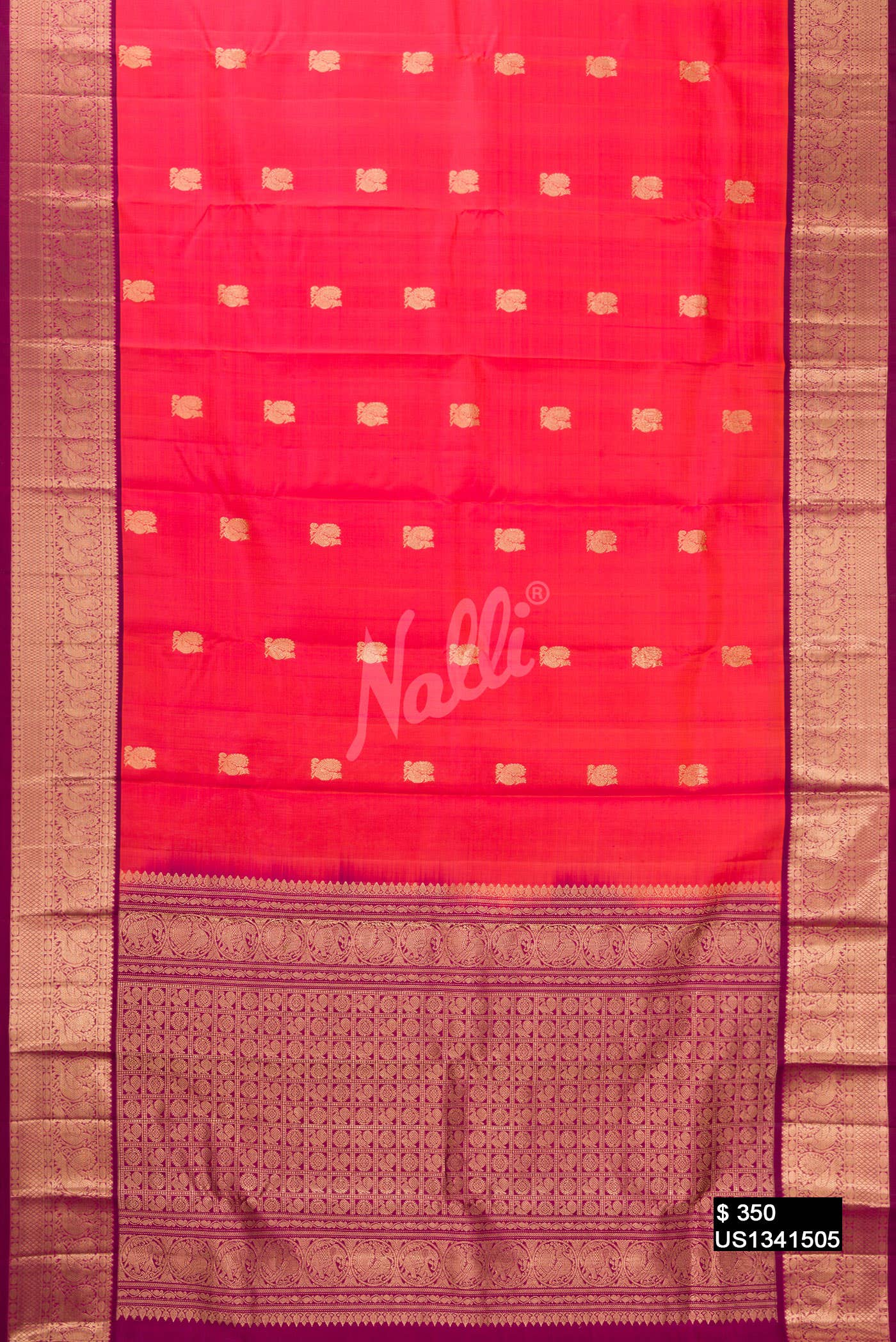 Coral Kanchipuram Silk Saree