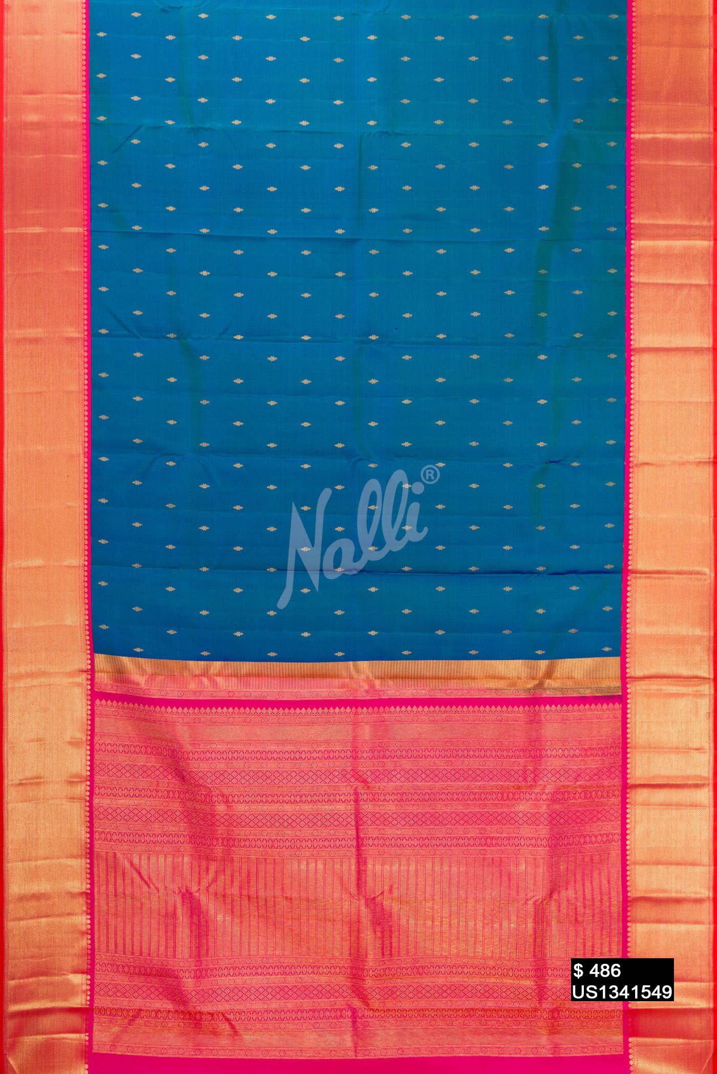 Peacock Blue Kanchipuram Silk Saree